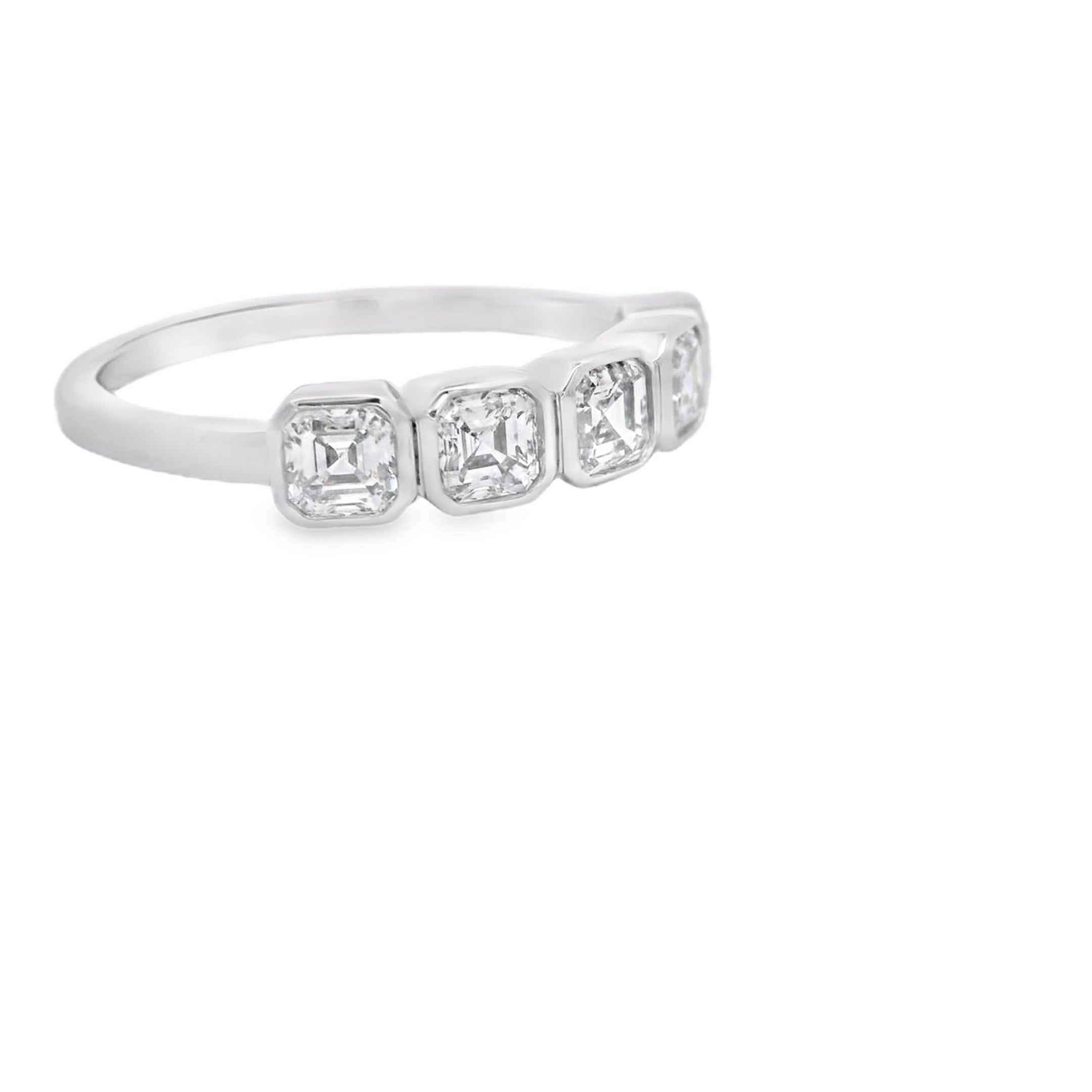 14K White Gold  1.00ct. Asscher Lab-Grown 5 Diamond Bezel Band