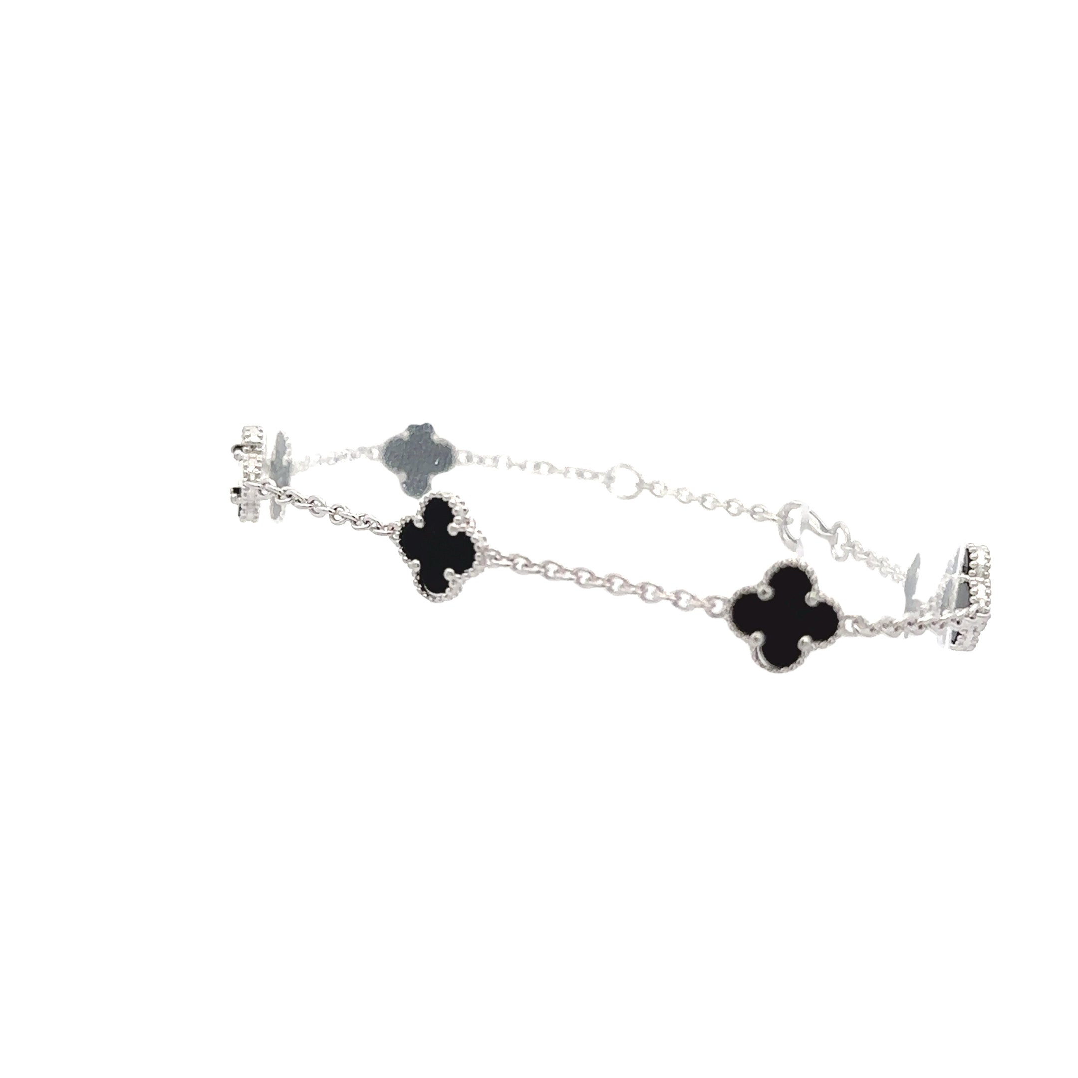 Sterling Silver Black "Alhambra" Clover-Inspired Station Bracelet