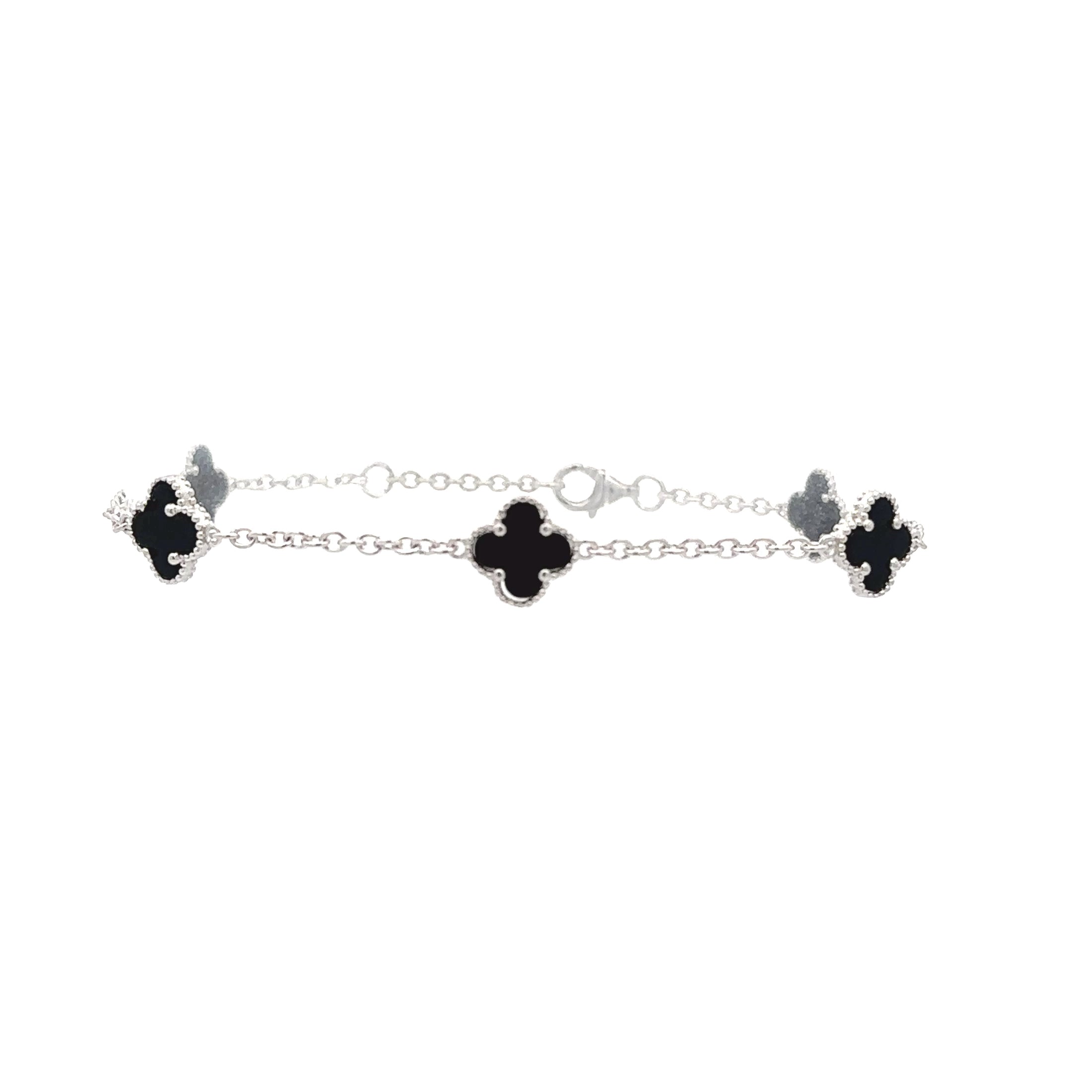 Sterling Silver Black "Alhambra" Clover-Inspired Station Bracelet