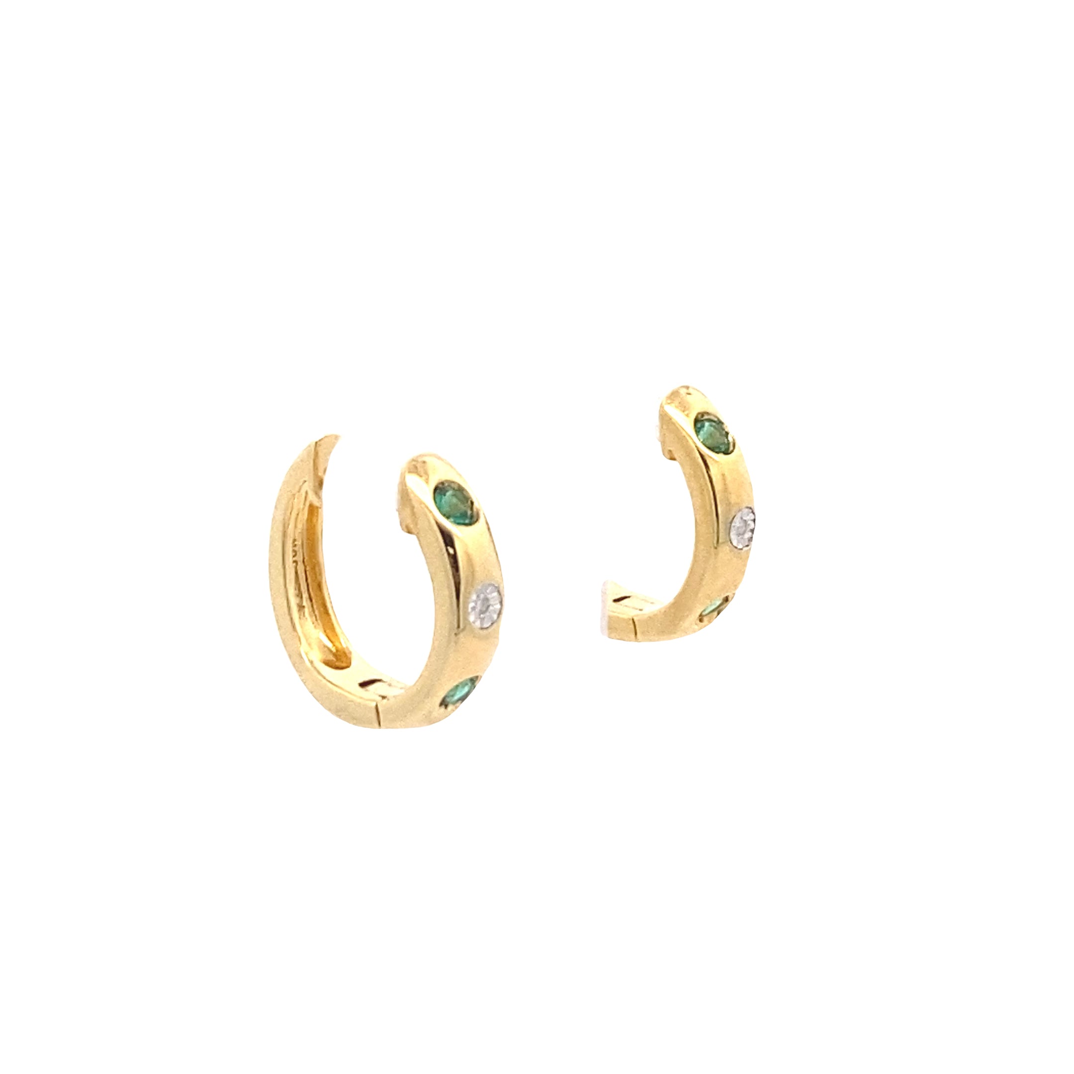 14K Yellow Gold-Plated 1/50CT. Diamond & Lab-Grown Emerald Huggie Hoops