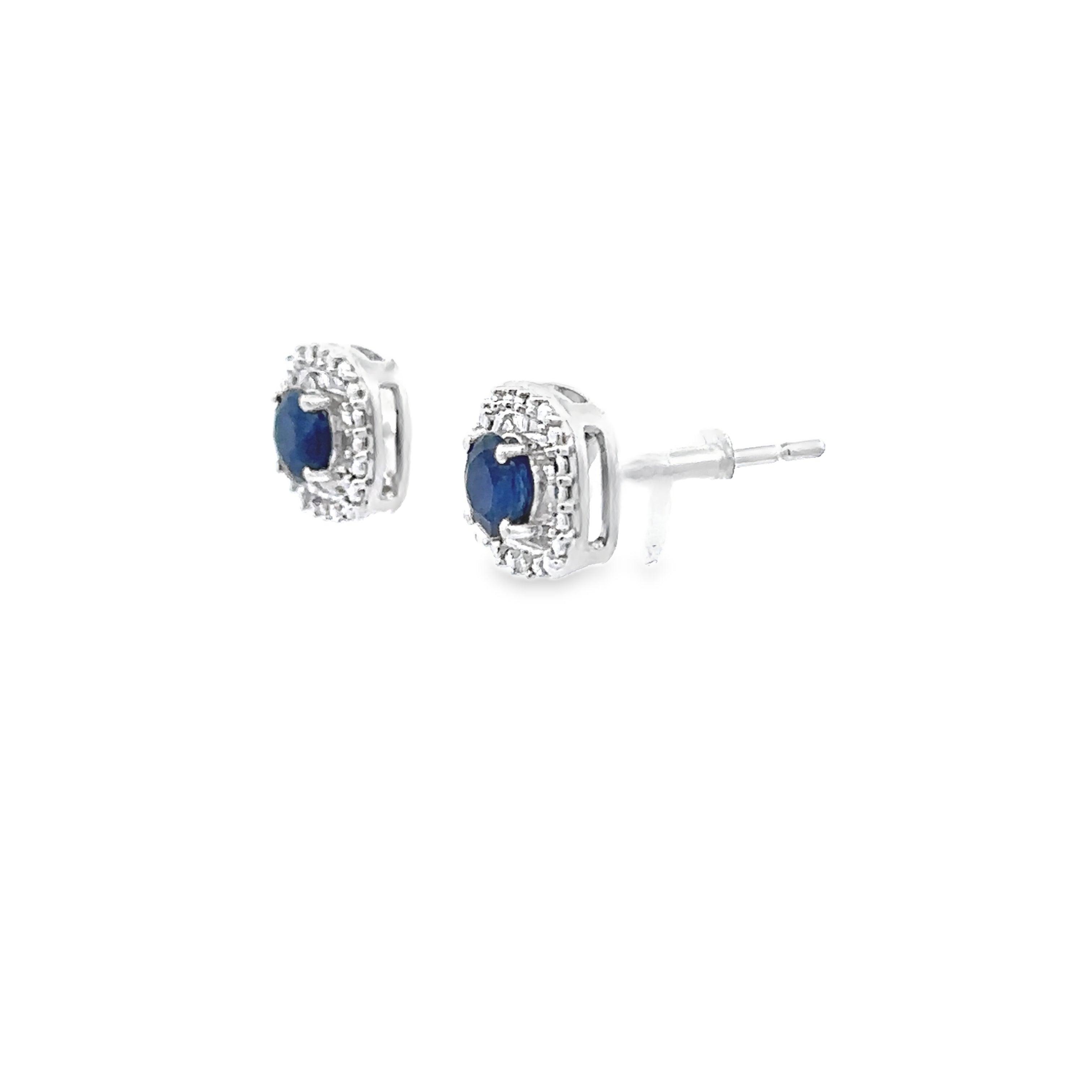 Sterling Silver Sapphire & Diamond Halo Stud Earrings