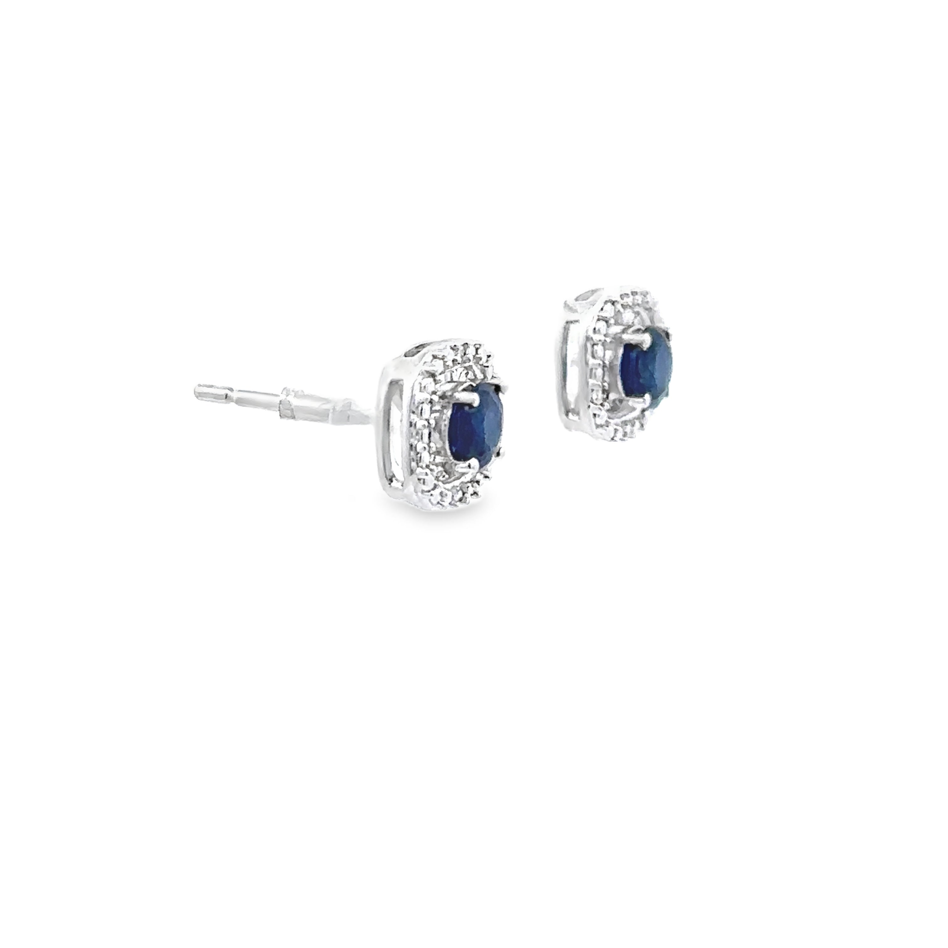 Sterling Silver Sapphire & Diamond Halo Stud Earrings