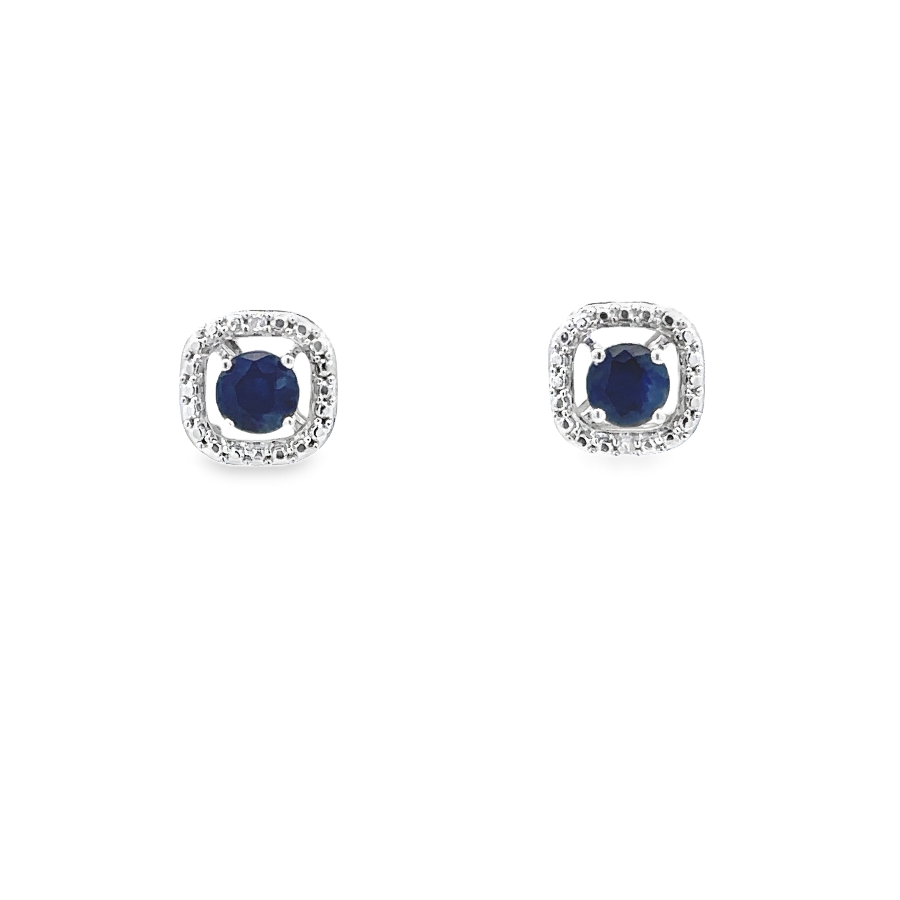 Sterling Silver Sapphire & Diamond Halo Stud Earrings