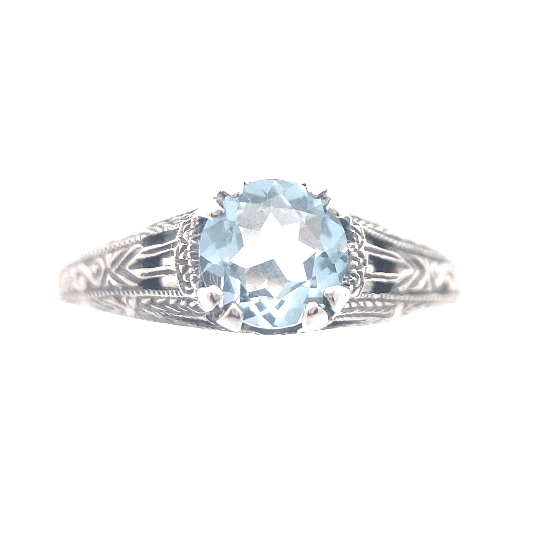 Sterling Silver Deco Sky Blue Topaz Ring