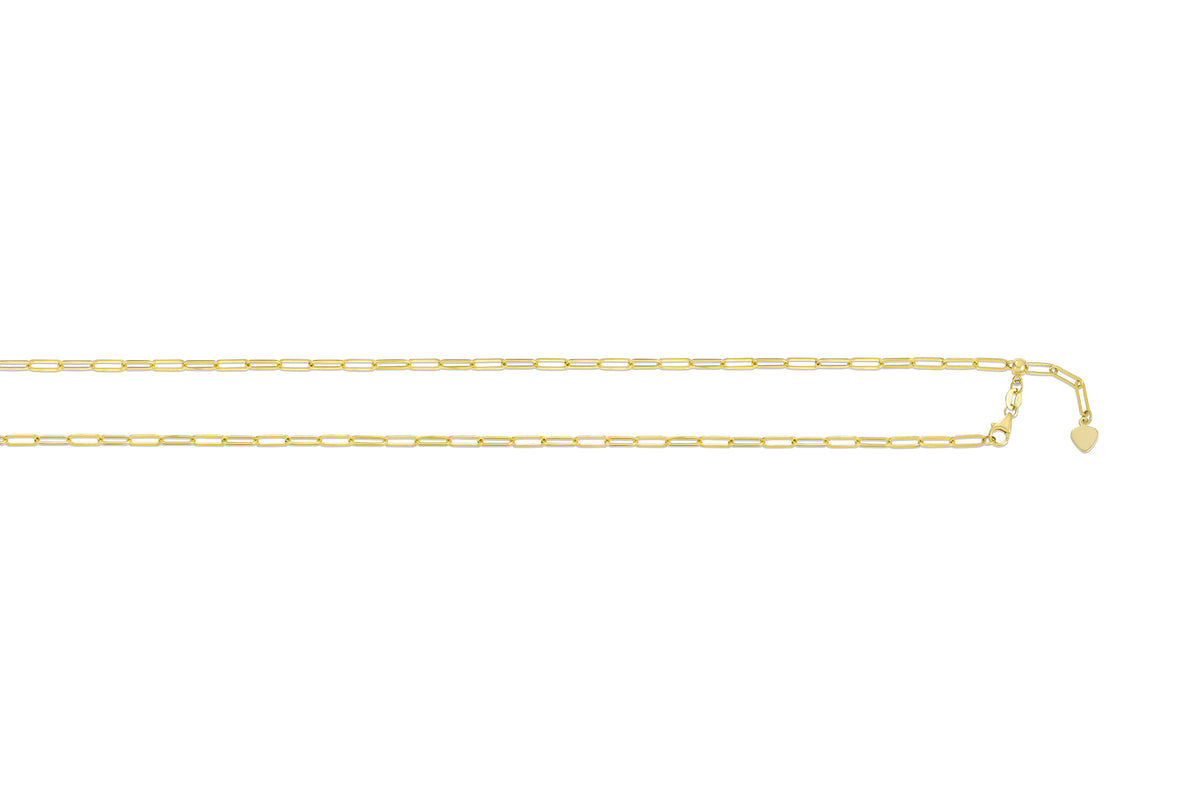 14K Yellow Gold 2.1mm 22' Adjustable Paperclip Chain