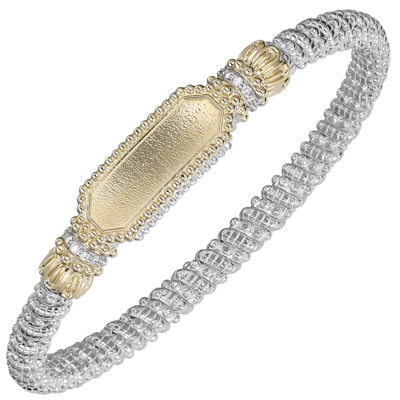 VAHAN Sterling Silver & 14K Yellow Gold  0.08CTW. Diamond 4MM Stackable Bangle Bar Bracelet