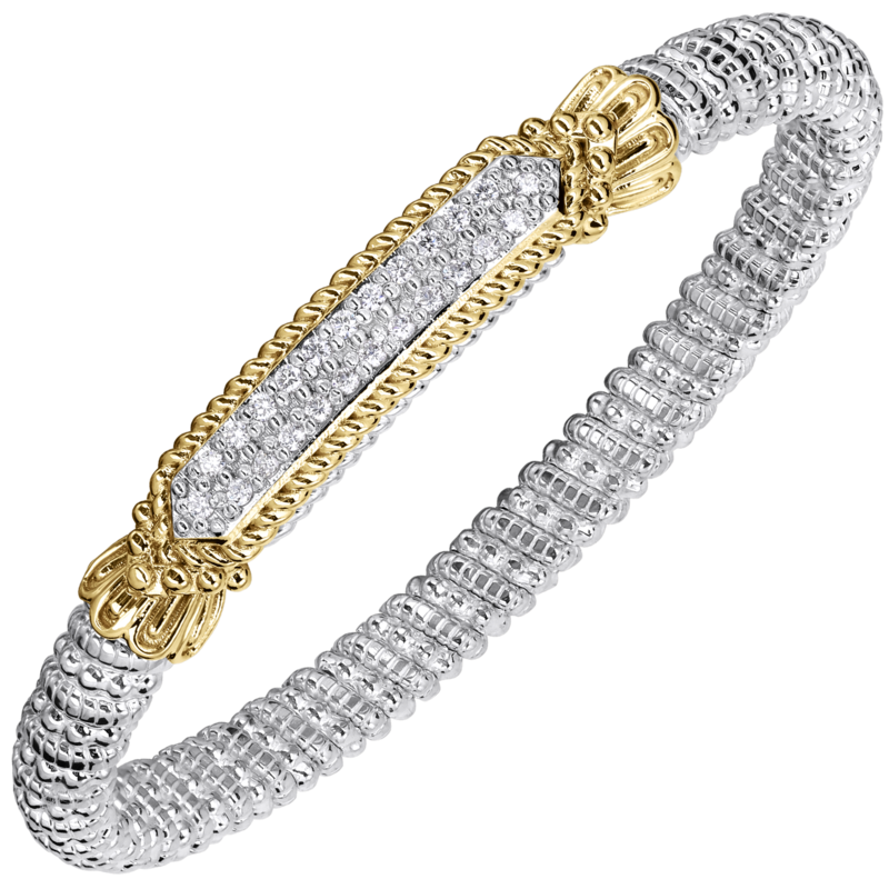 VAHAN 14K Yellow Gold Accented 0.36CTW. Diamond 6MM Stackable Sterling Silver Bangle Bracelet