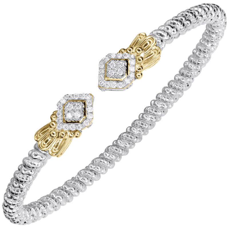 VAHAN 14K Yellow Gold Accented 0.32CTW. Diamond 3MM Stackable Sterling Silver Cuff Bracelet