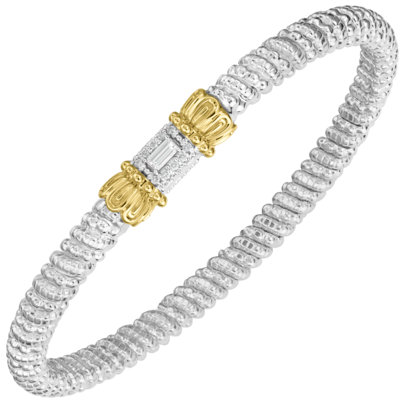 VAHAN Sterling Silver & 14K Yellow Gold  0.20CTW. Diamond 4MM Stackable Bangle Baguette Bracelet