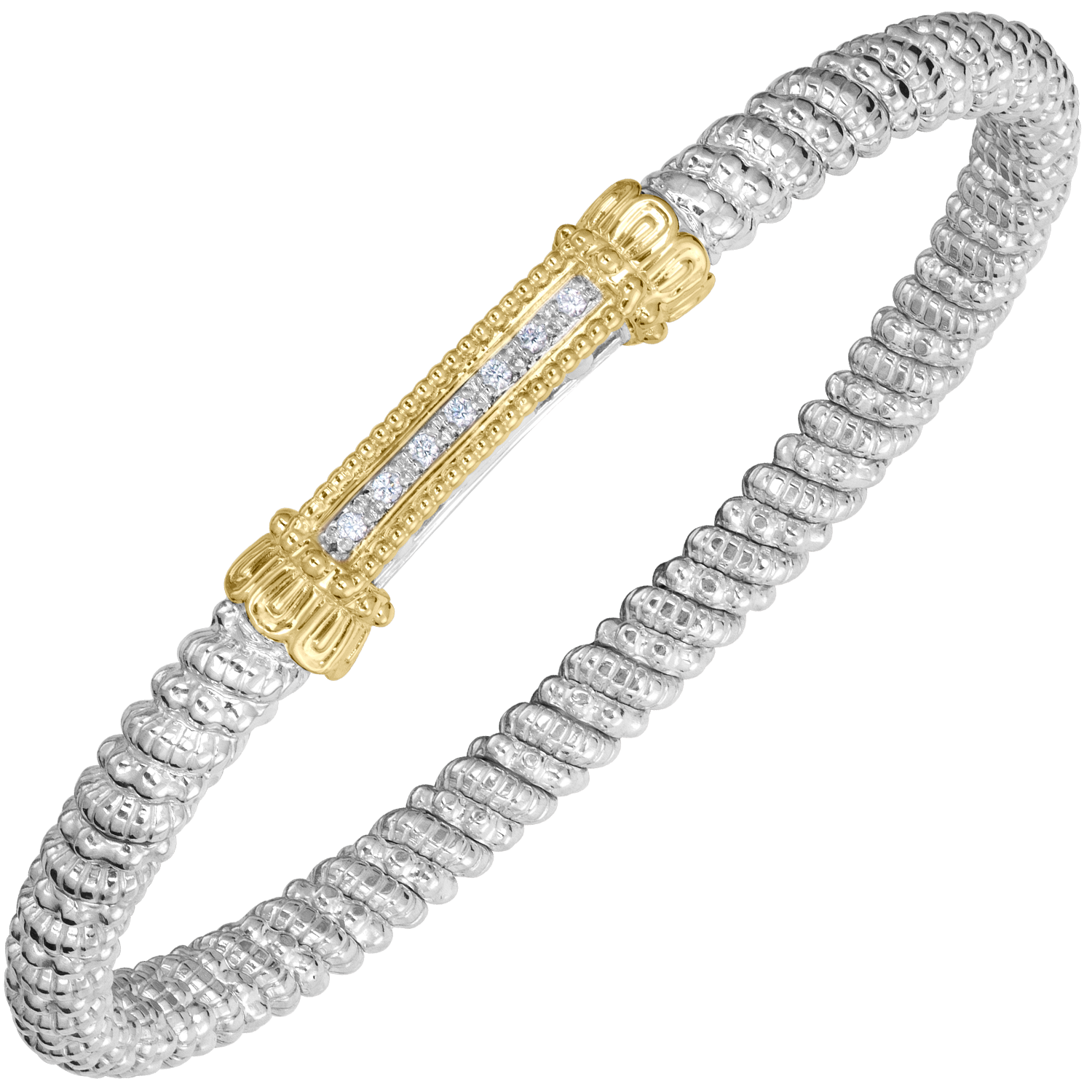 VAHAN Sterling Silver & 14K Yellow Gold  CTW. Diamond 4MM Stackable Bangle  Bracelet