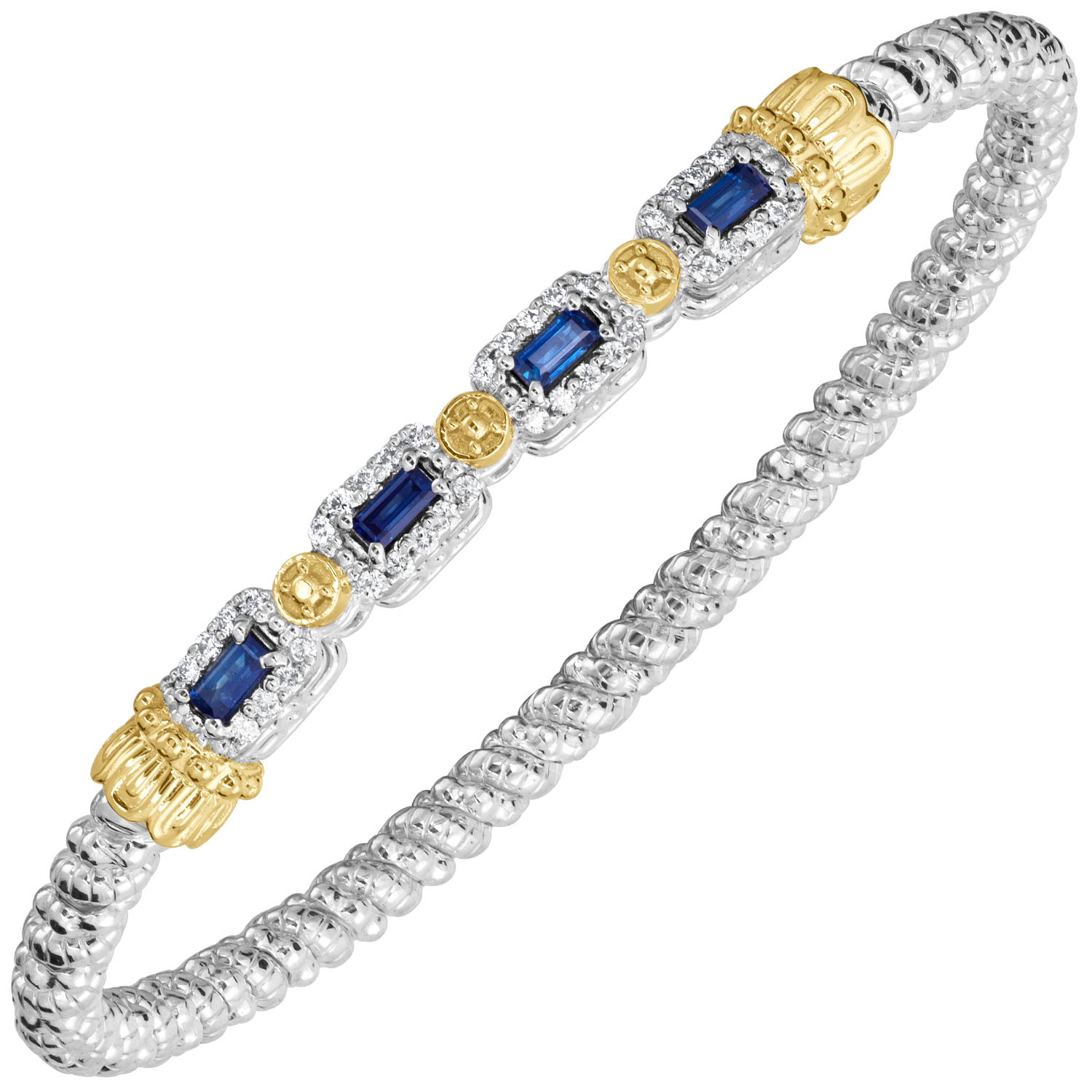 VAHAN 14K Yellow Gold Accented Blue Sapphire & 0.27CTW. Diamond 3MM Stackable Sterling Silver Bangle Bracelet