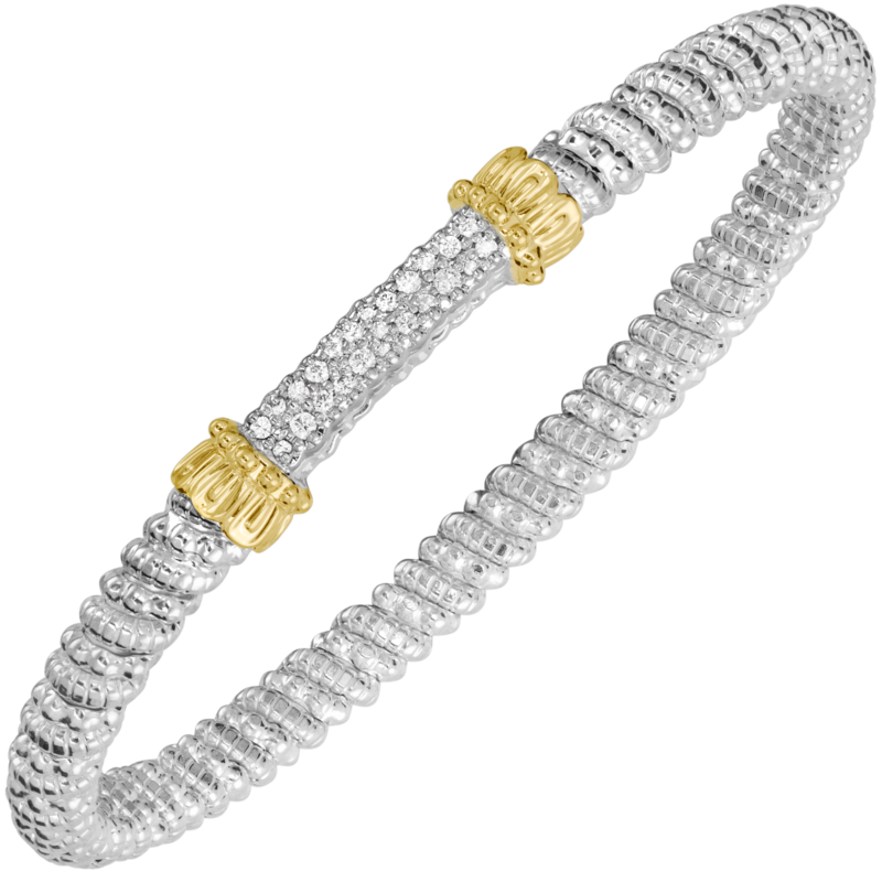 VAHAN Sterling Silver & 14K Yellow Gold  0.20CTW. Diamond 4MM Stackable Bangle  Bracelet With Classic Crown Motifs