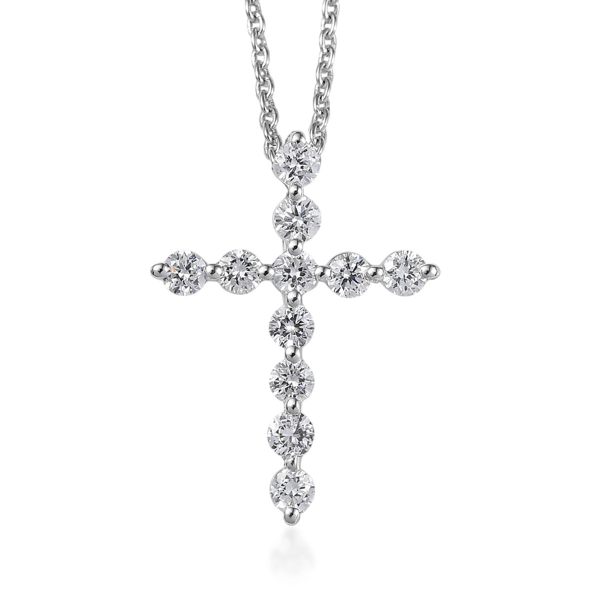 Sterling Silver 0.50CTW. Lab-Grown Diamond Cross Pendant Necklace