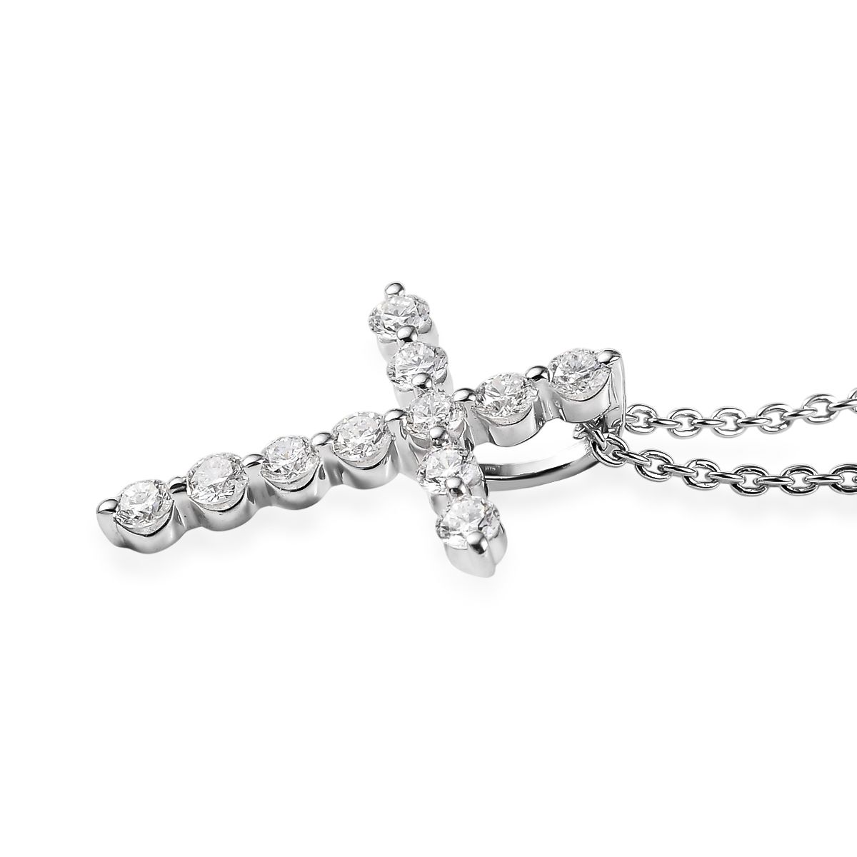 Sterling Silver 0.50CTW. Lab-Grown Diamond Cross Pendant Necklace