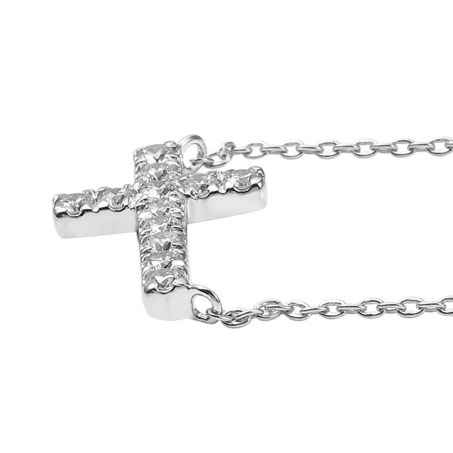 Sterling Silver 0.48CTW. Lab-Grown Diamond East-to-West Cross Necklace