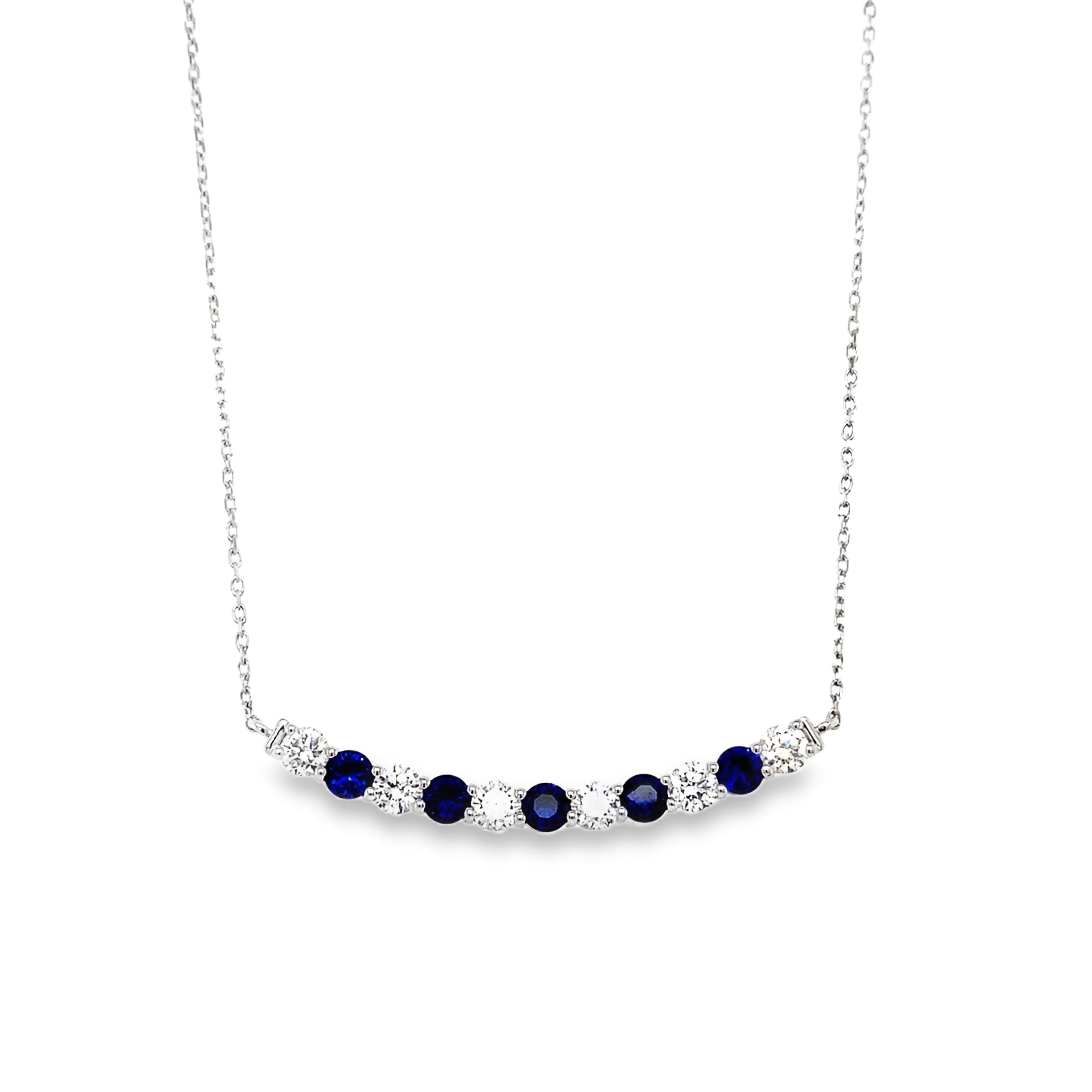 14K White Gold Lab-Grown Blue Sapphire & 1CTW. Lab-Grown Diamond Alternating Curved Bar Necklace