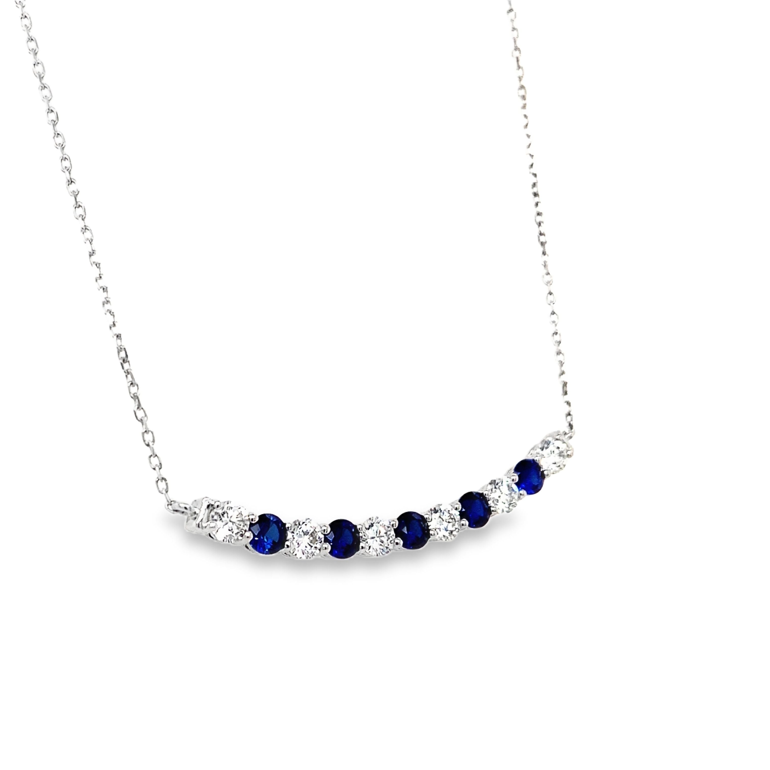 14K White Gold Lab-Grown Blue Sapphire & 1CTW. Lab-Grown Diamond Alternating Curved Bar Necklace