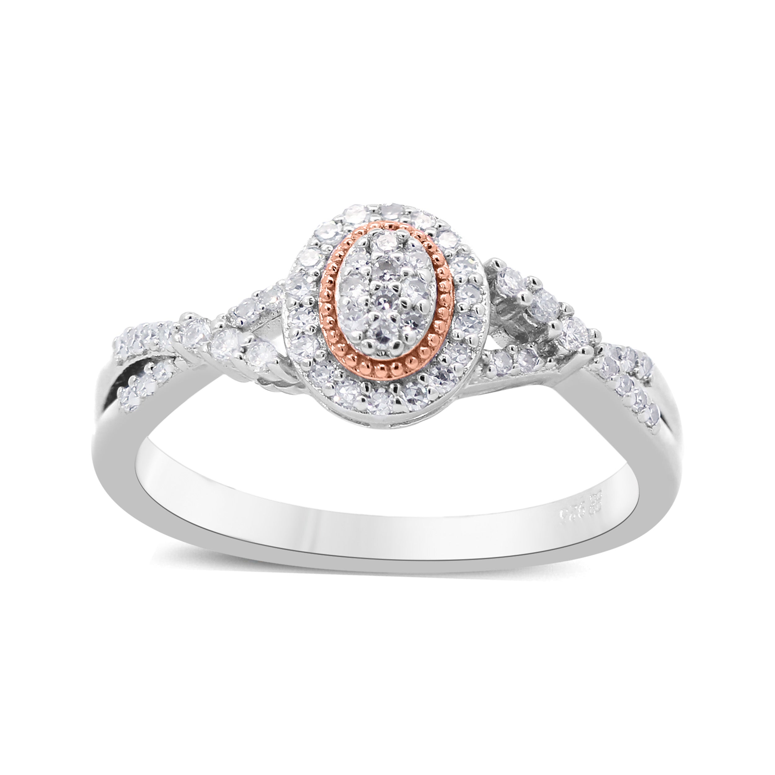 Sterling Silver 0.25CTW. Lab-Grown Diamond Cluster Oval Twist Promise Ring