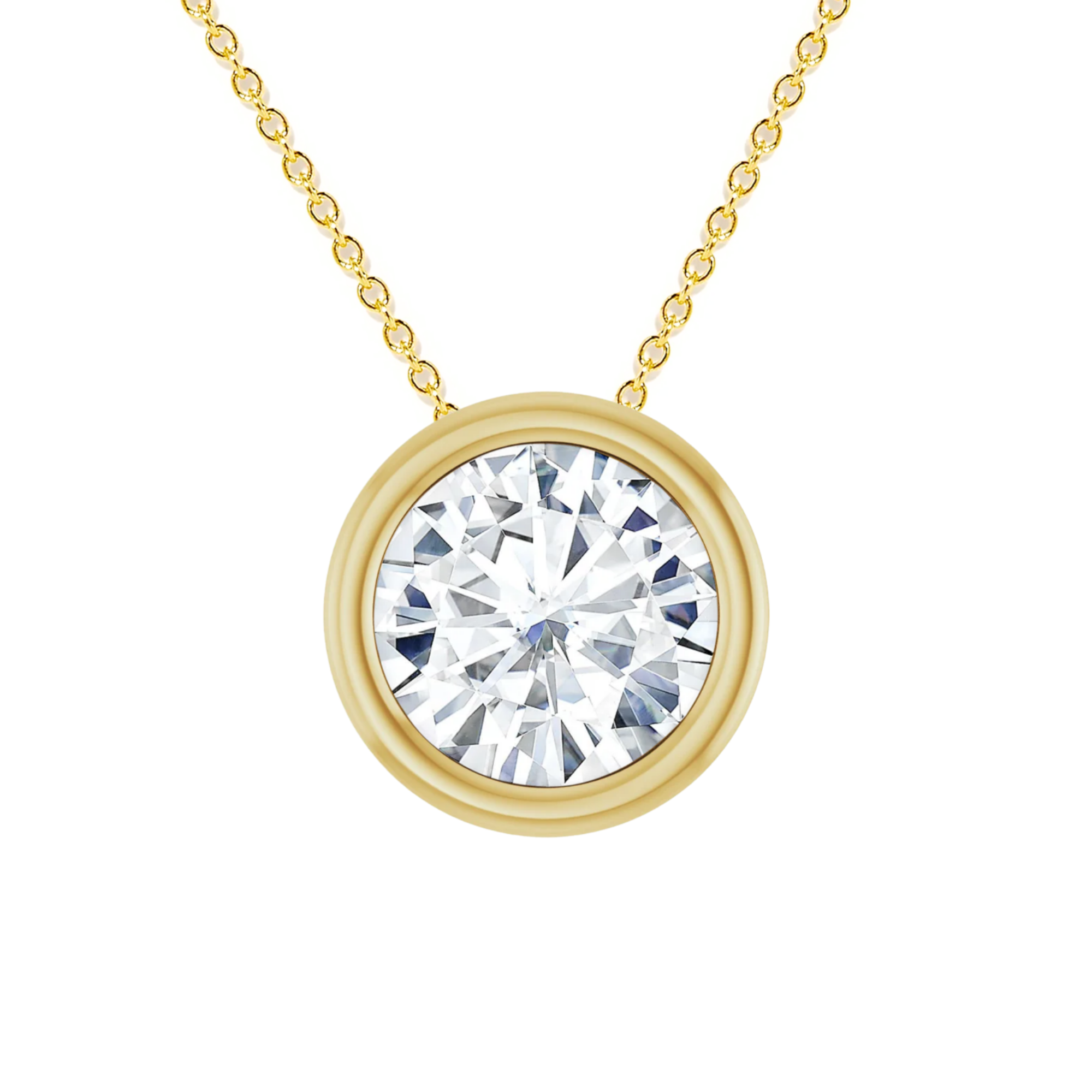Gold-Plated 1.50CTW. Round Lab-Grown Diamond Bezel-Set Slide Pendant Necklace