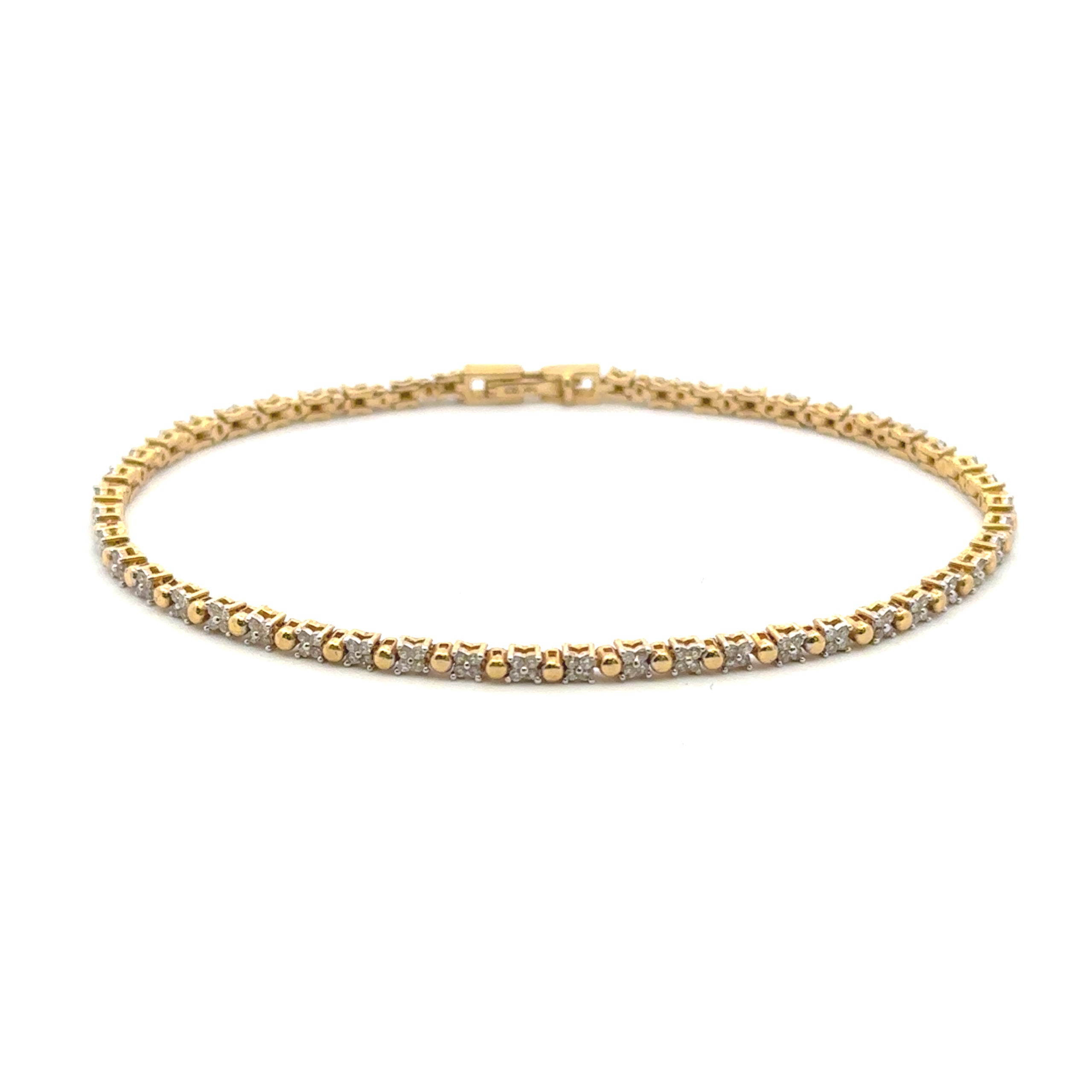 14K Yellow Gold 0.75CTW. Natural Diamond Tennis Bracelet