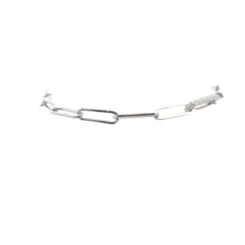 Sterling Silver 1/6CT. Diamond Paperclip Bracelet