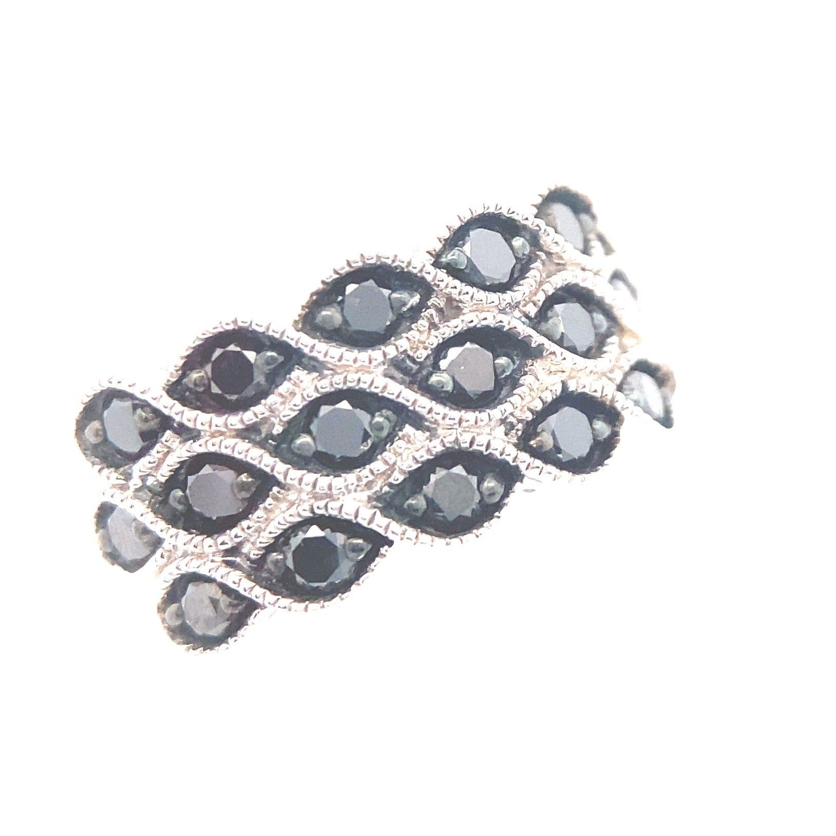 Sterling Silver 1-1/4CT. Black Diamond Triple-Banded Twist Ring