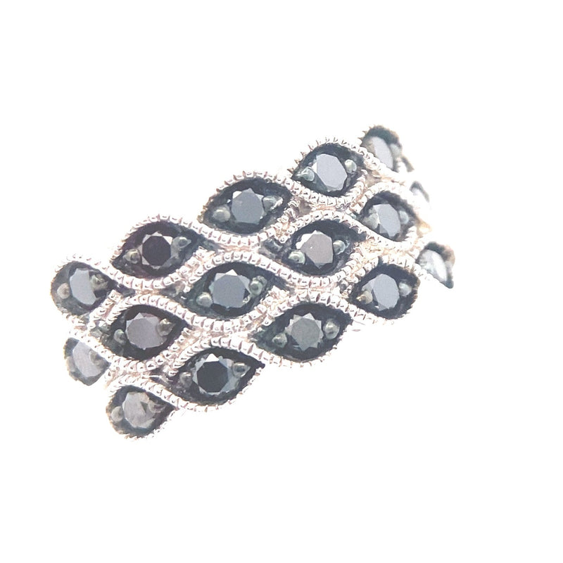 Sterling Silver 1-1/4CT. White & Black Diamond Triple-Banded Ring