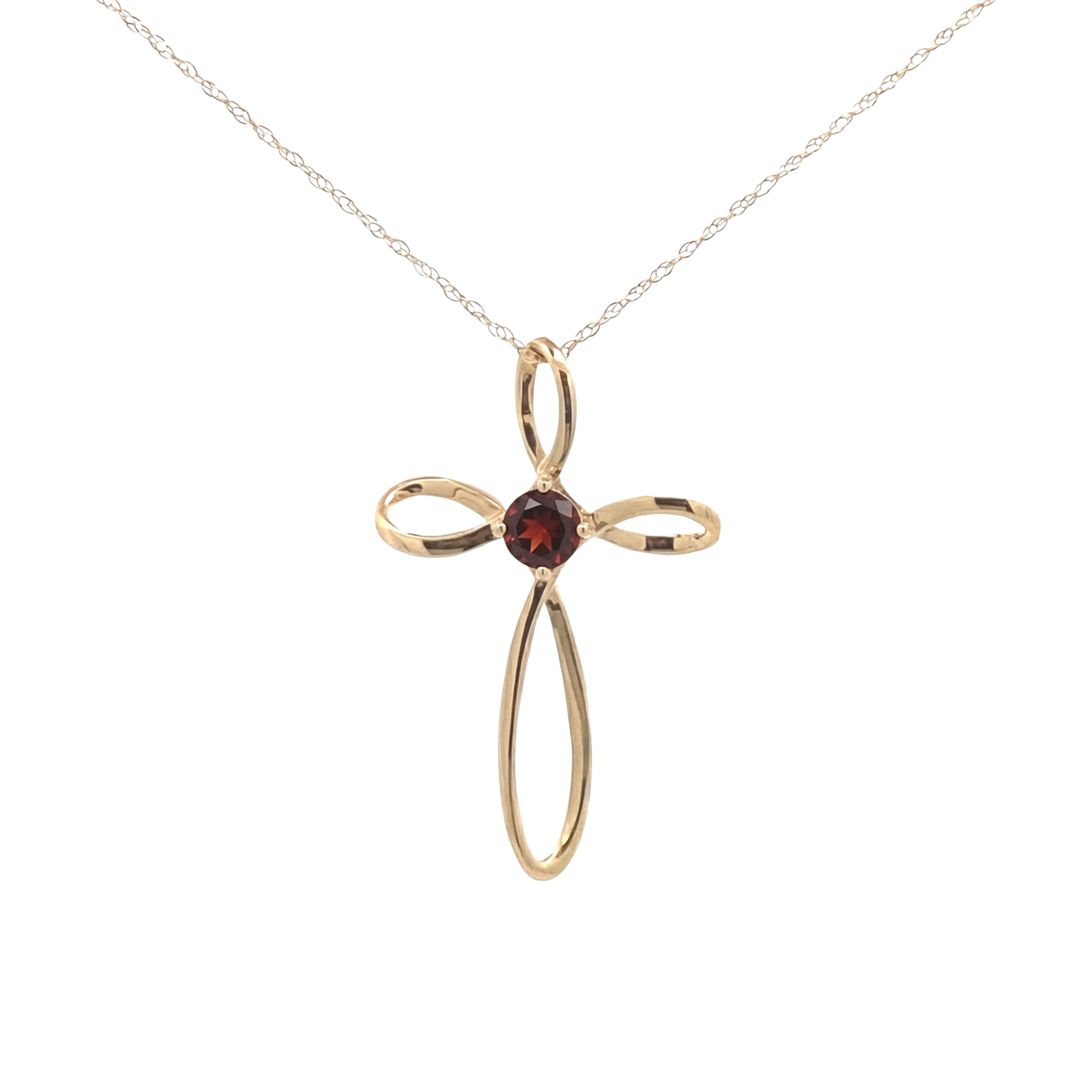 10K Yellow Gold 0.25CT. Garnet Looping Cross Pendant Necklace