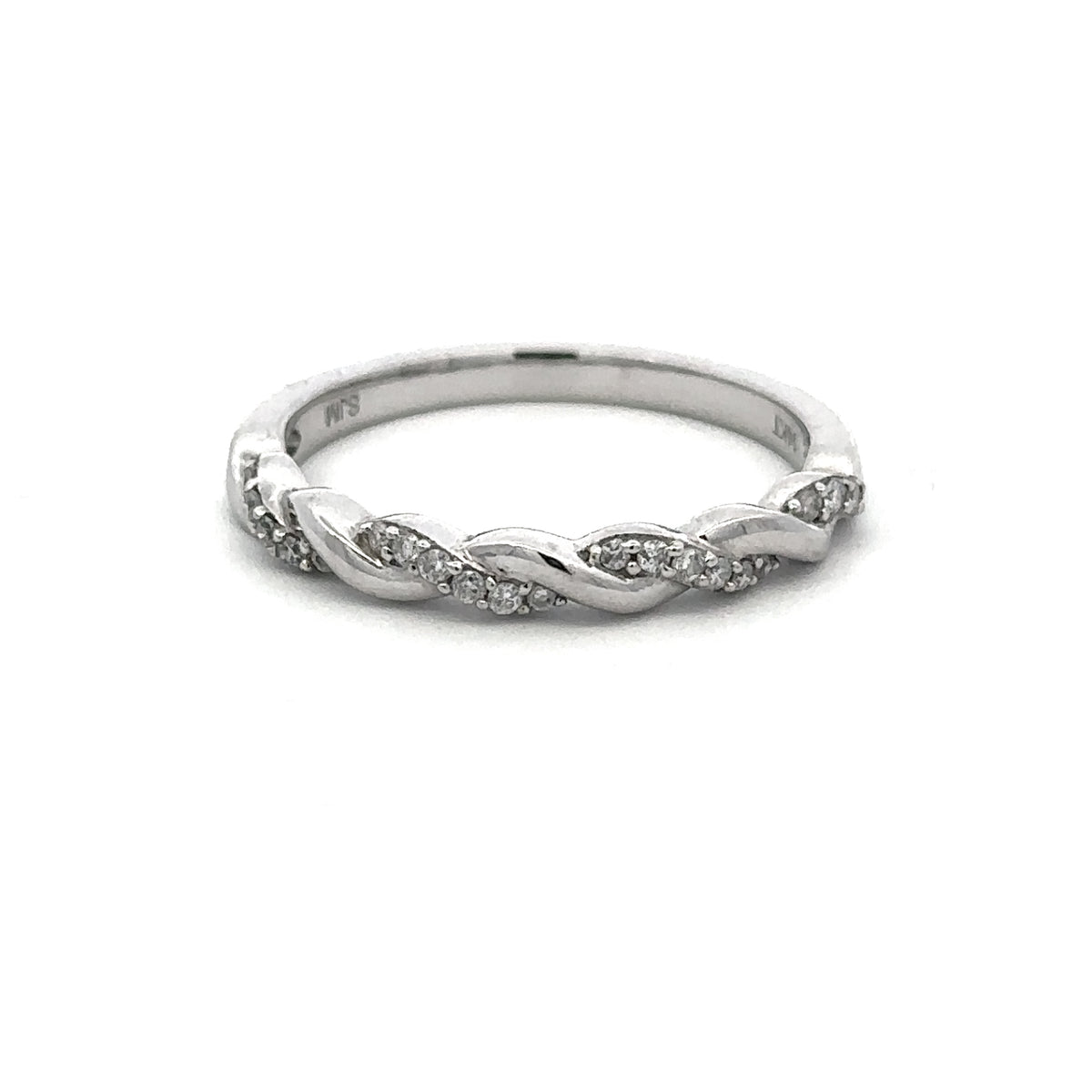 14K White Gold 0.13CTW. Diamond Twist Wedding Band