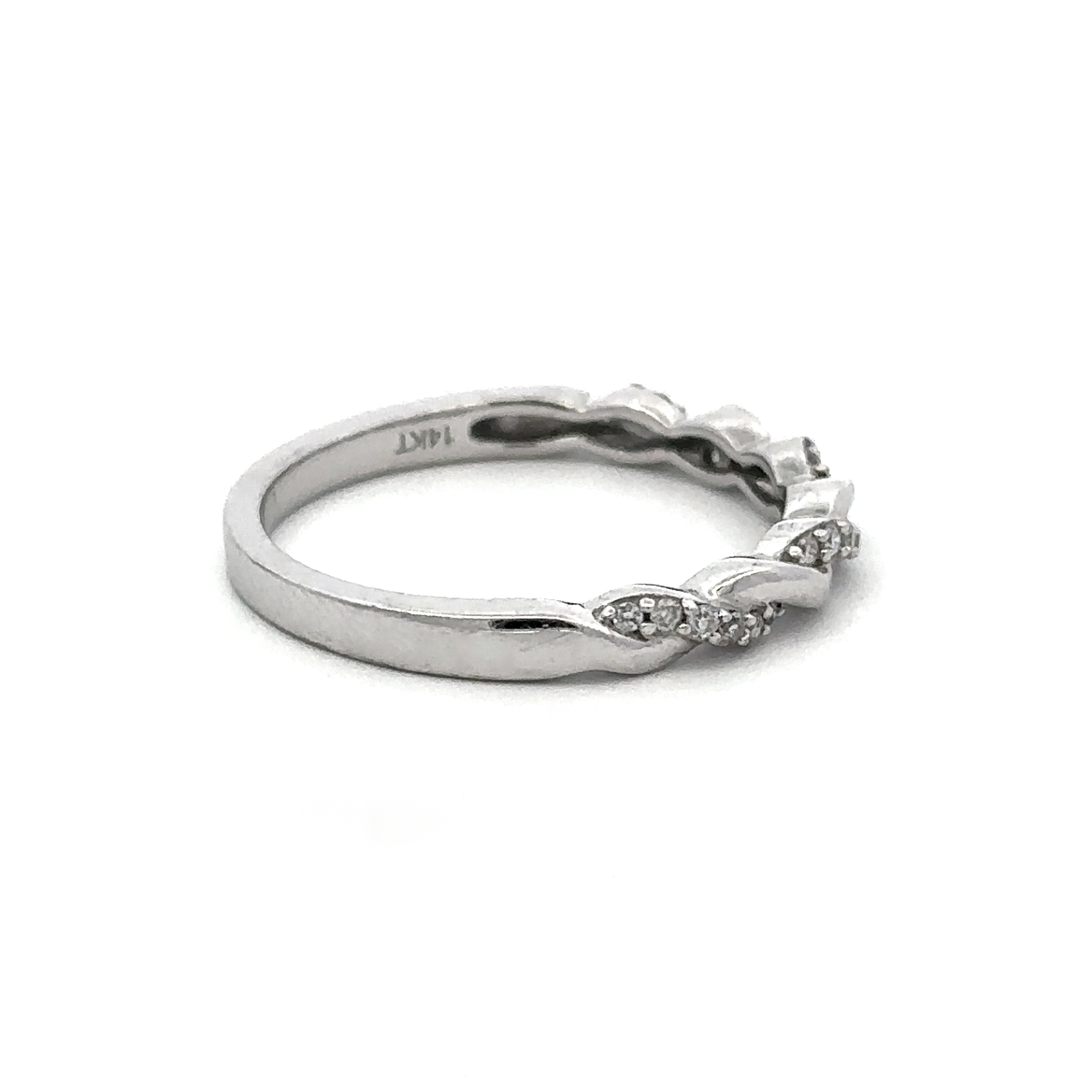 14K White Gold 0.13CTW. Diamond Twist Wedding Band