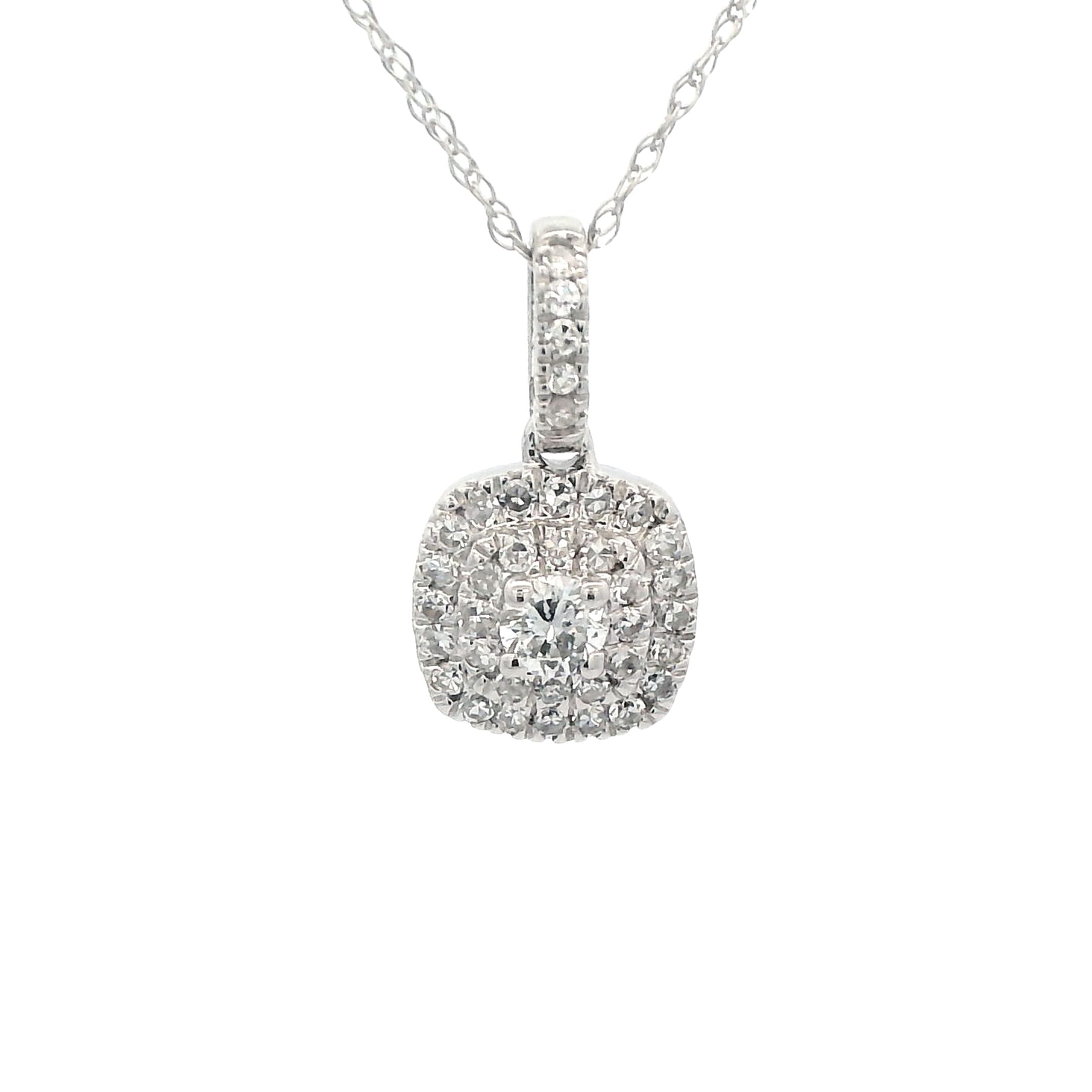 10K White Gold 1/4 CT. Lab-Grown Diamond Double Cushion Halo Pendant Necklace