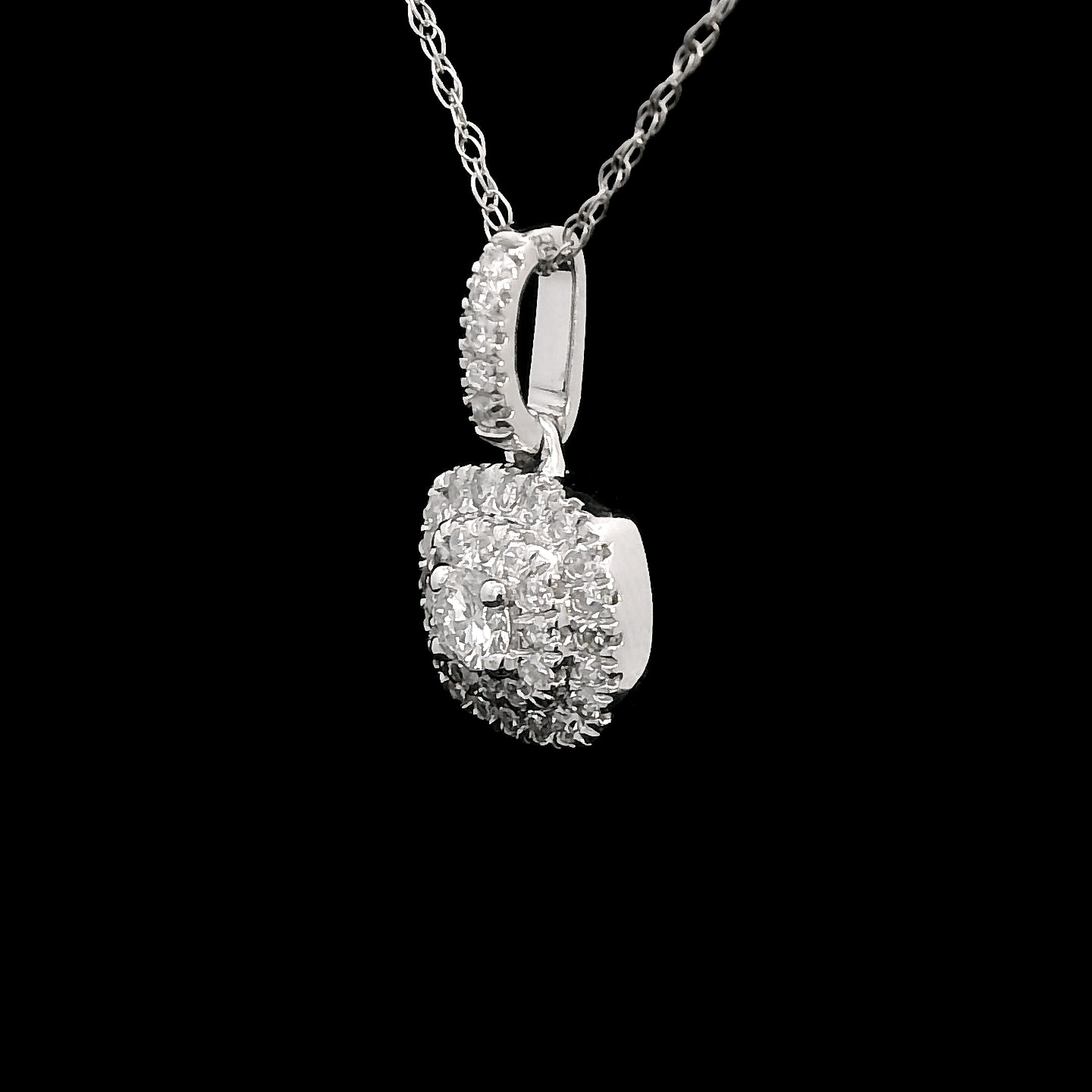 10K White Gold 1/4 CT. Lab-Grown Diamond Double Cushion Halo Pendant Necklace