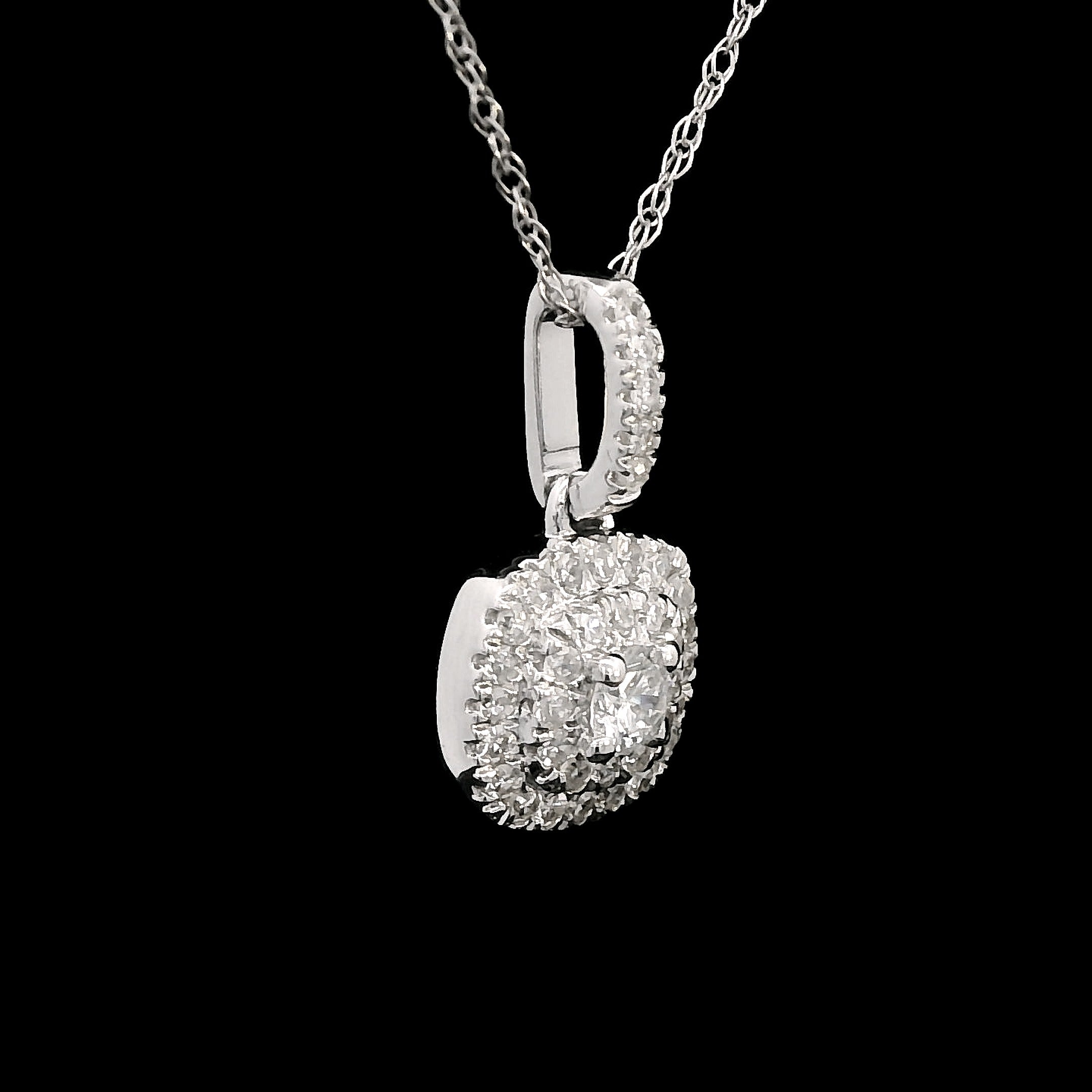 10K White Gold 1/4 CT. Lab-Grown Diamond Double Cushion Halo Pendant Necklace