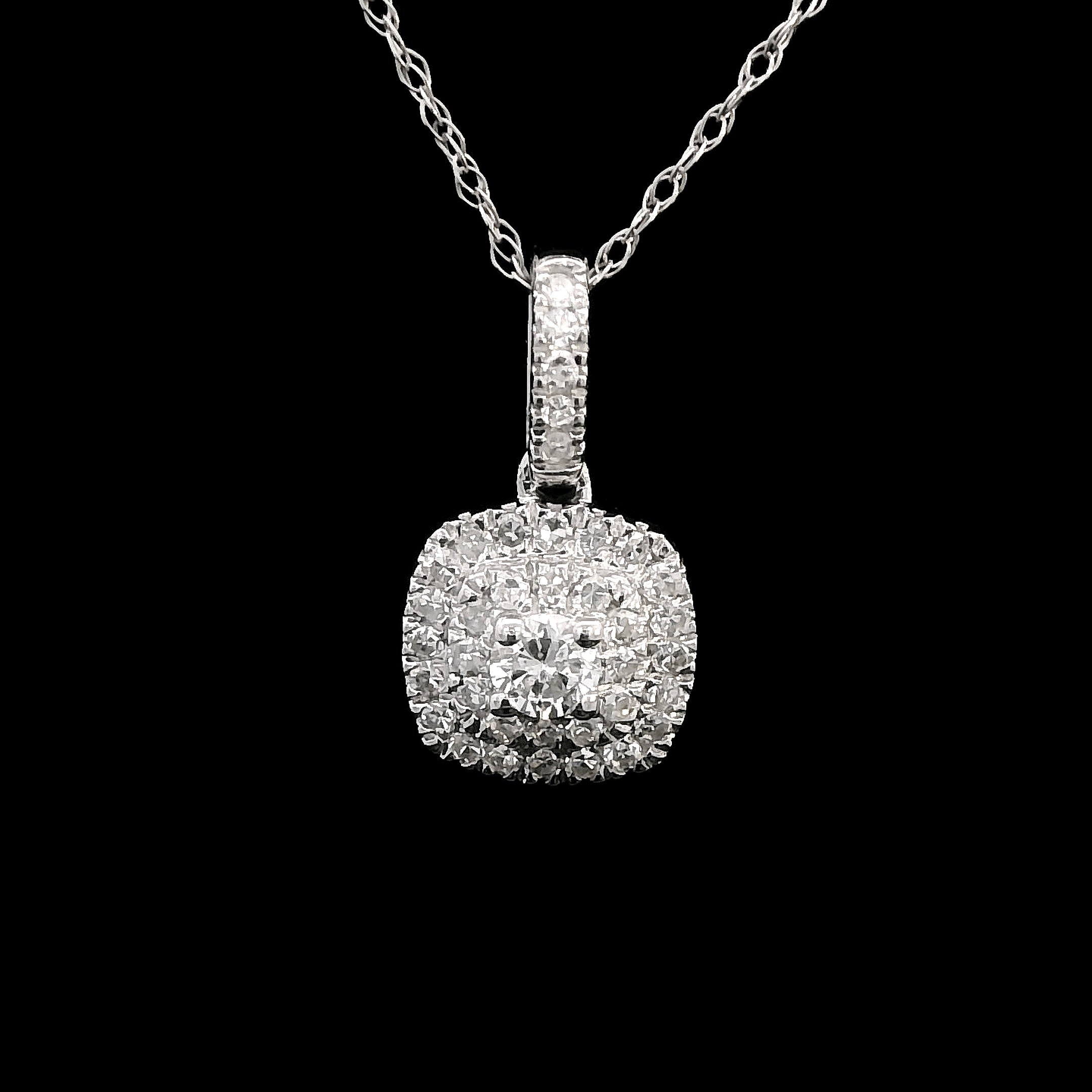 10K White Gold 1/4 CT. Lab-Grown Diamond Double Cushion Halo Pendant Necklace