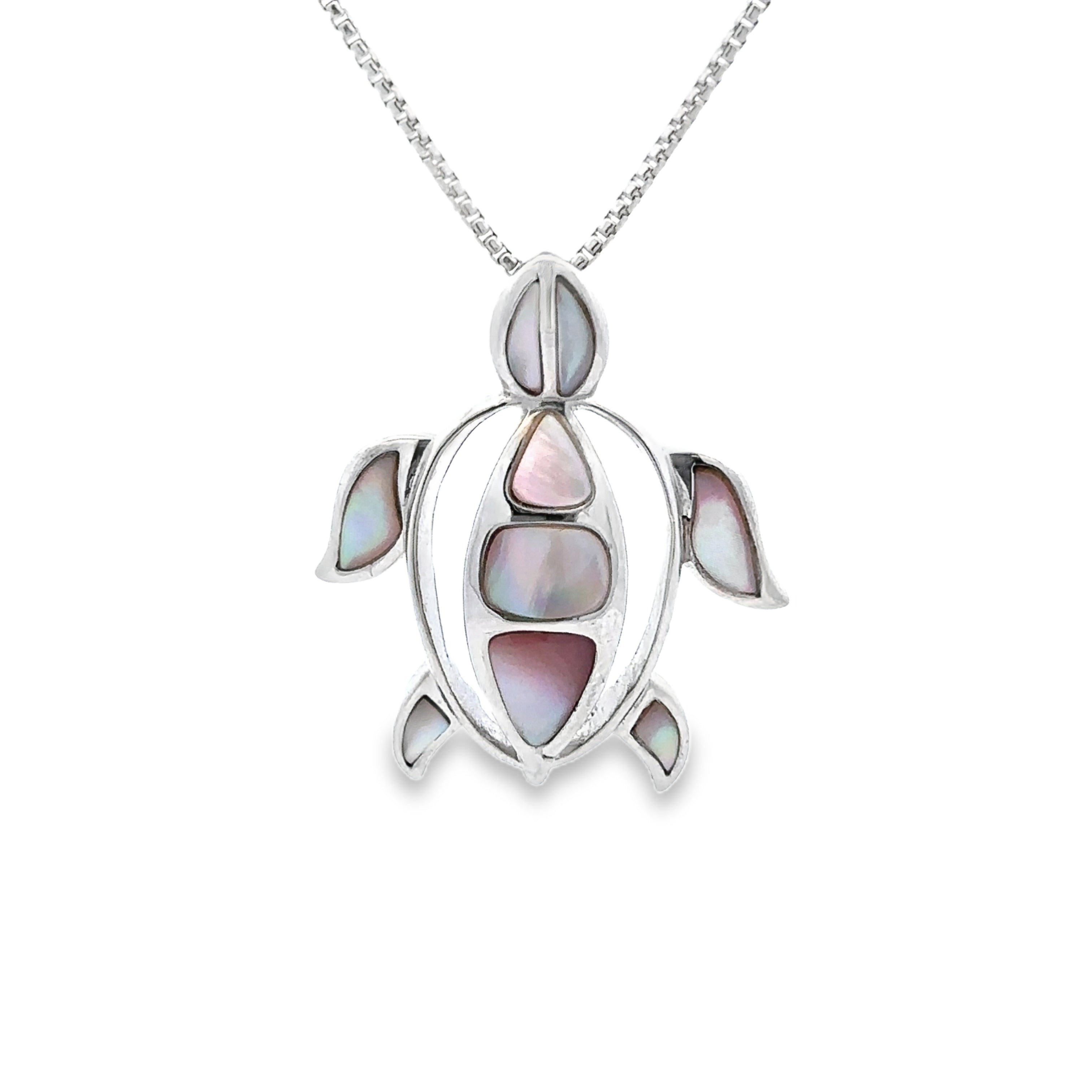 Sterling Silver Pink Mother of Pearl Turtle Pendant Necklace