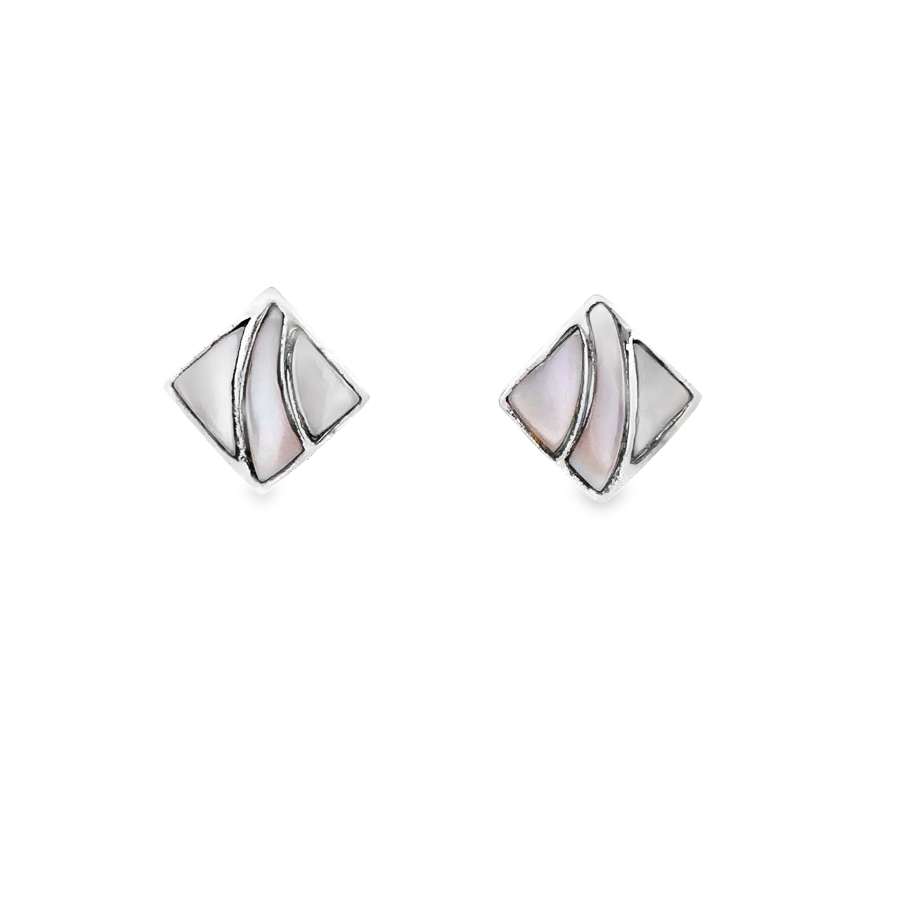 Sterling Silver Pink Mother of Pearl Square Stud Earrings