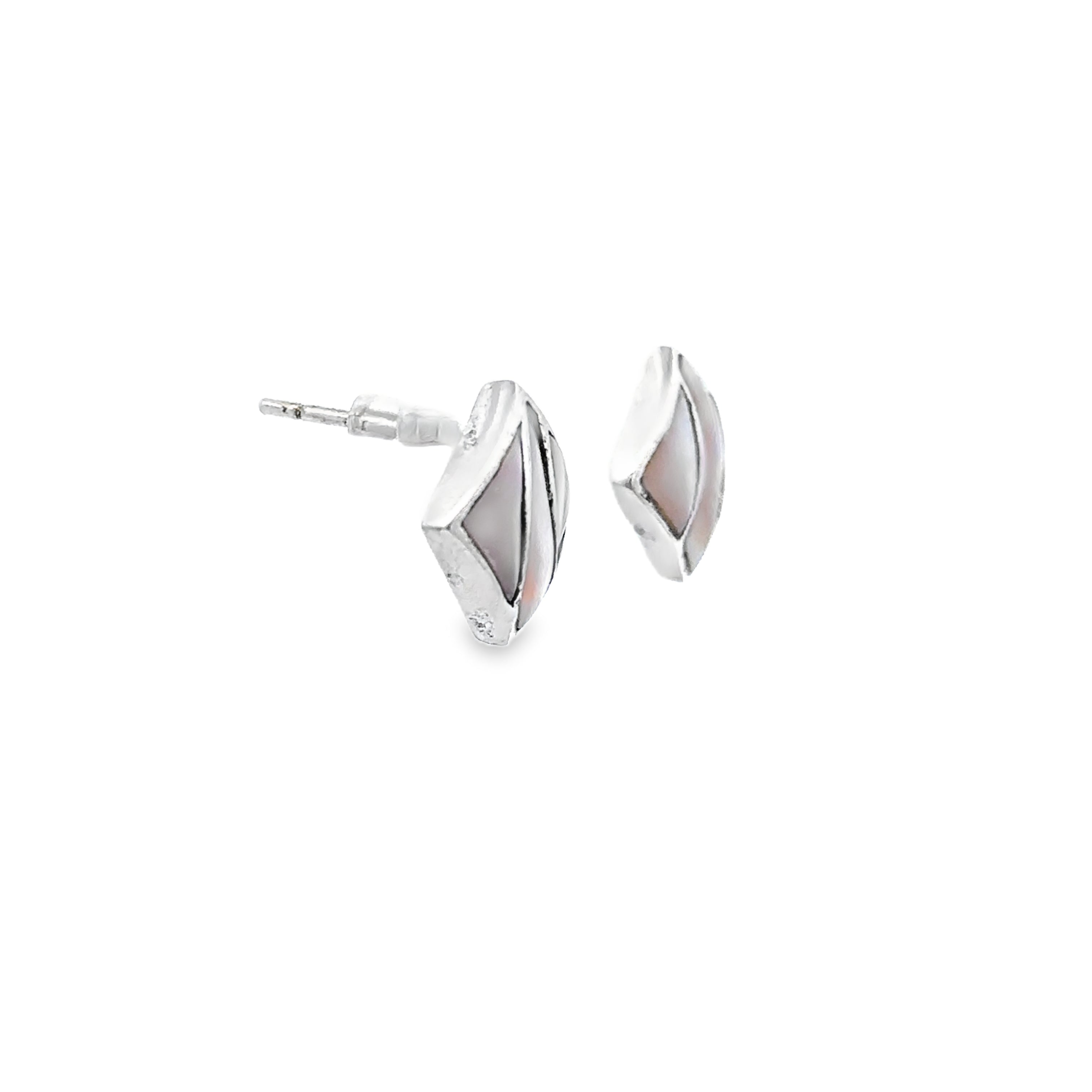 Sterling Silver Pink Mother of Pearl Square Stud Earrings