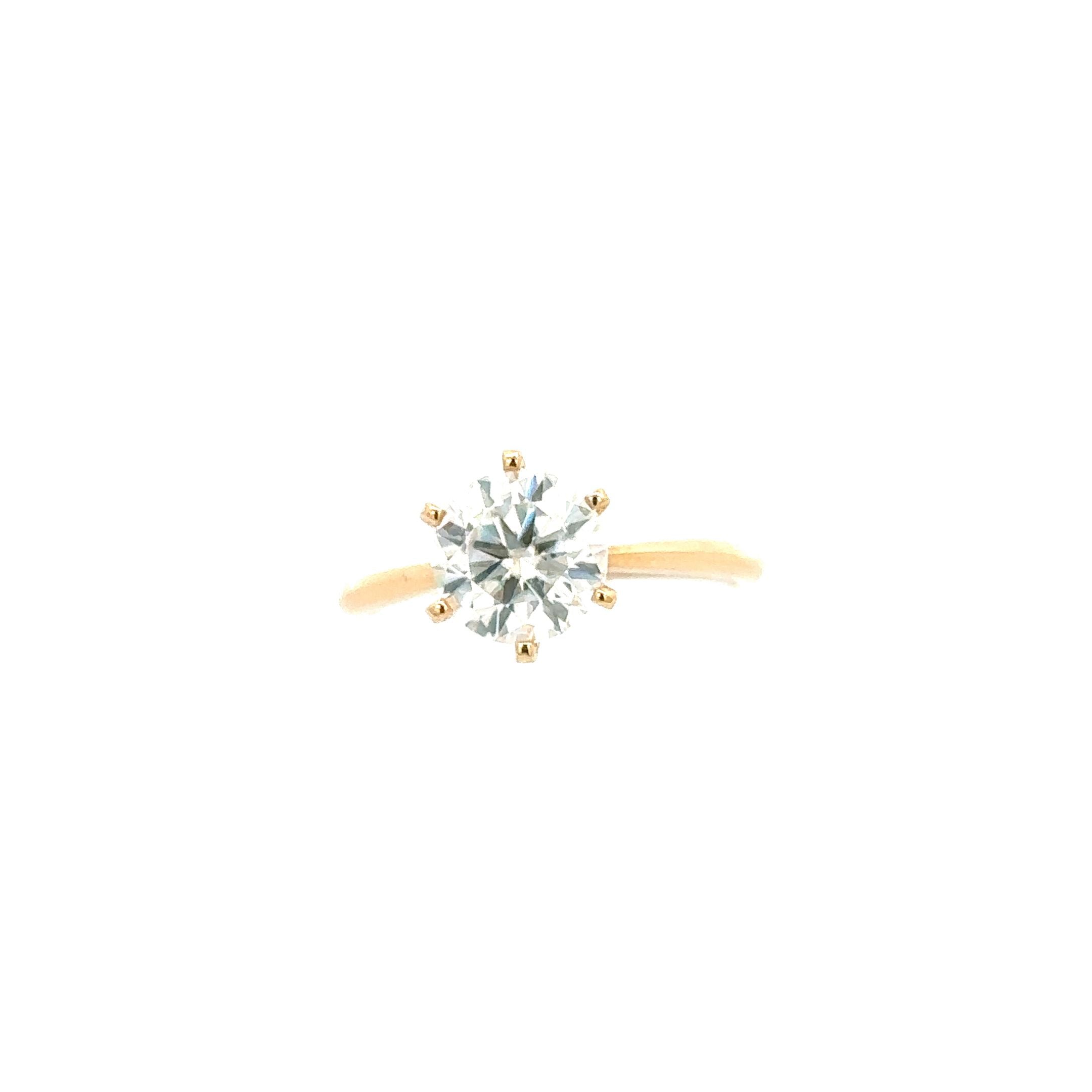 14k Yellow Gold 2ct. Moissanite Round 6 prong Engagement Ring