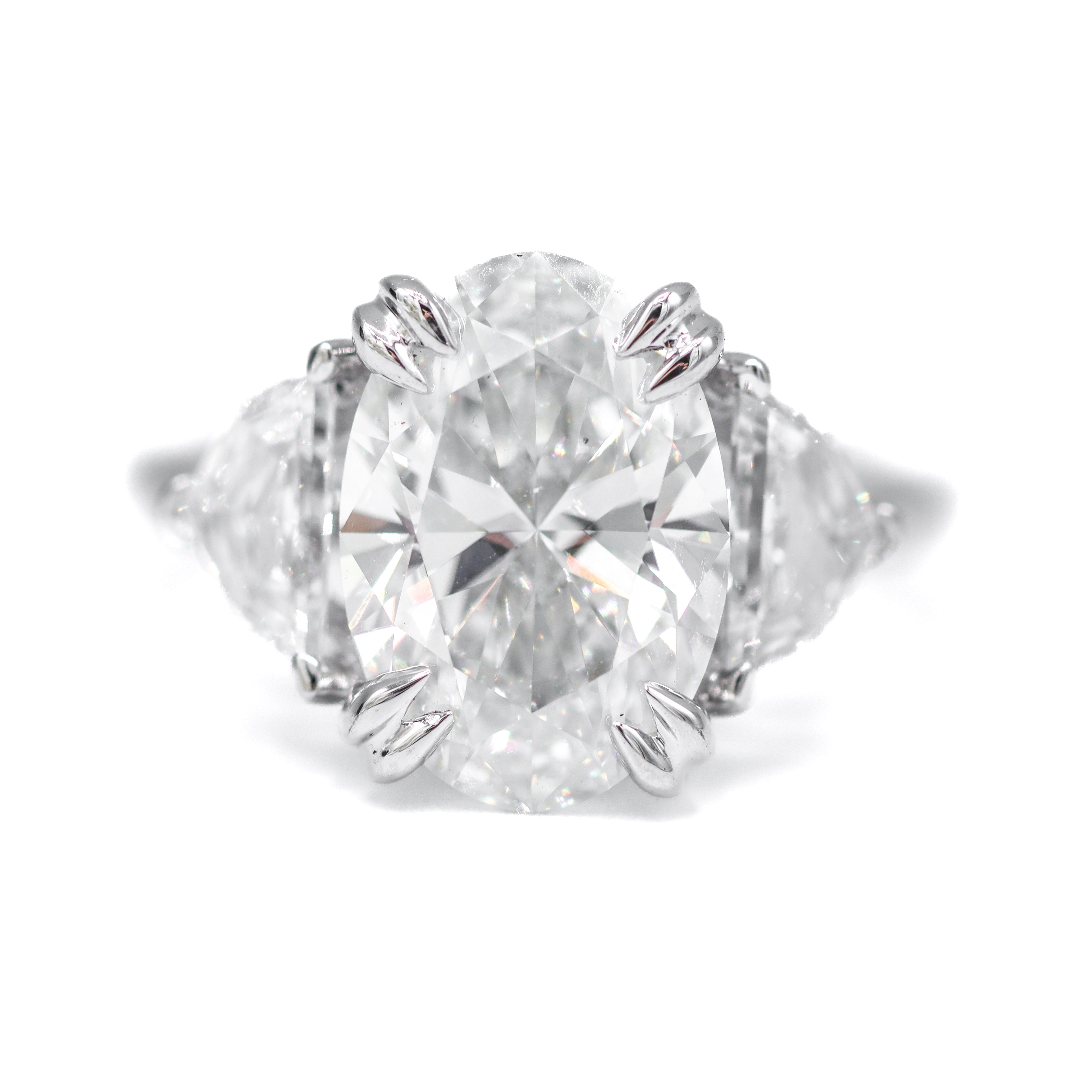 Front View of 14K White Gold 5.1CTW. Certified Oval-Cut Lab-Grown Diamond & Cadillac-Cut Accented Engagement Ring