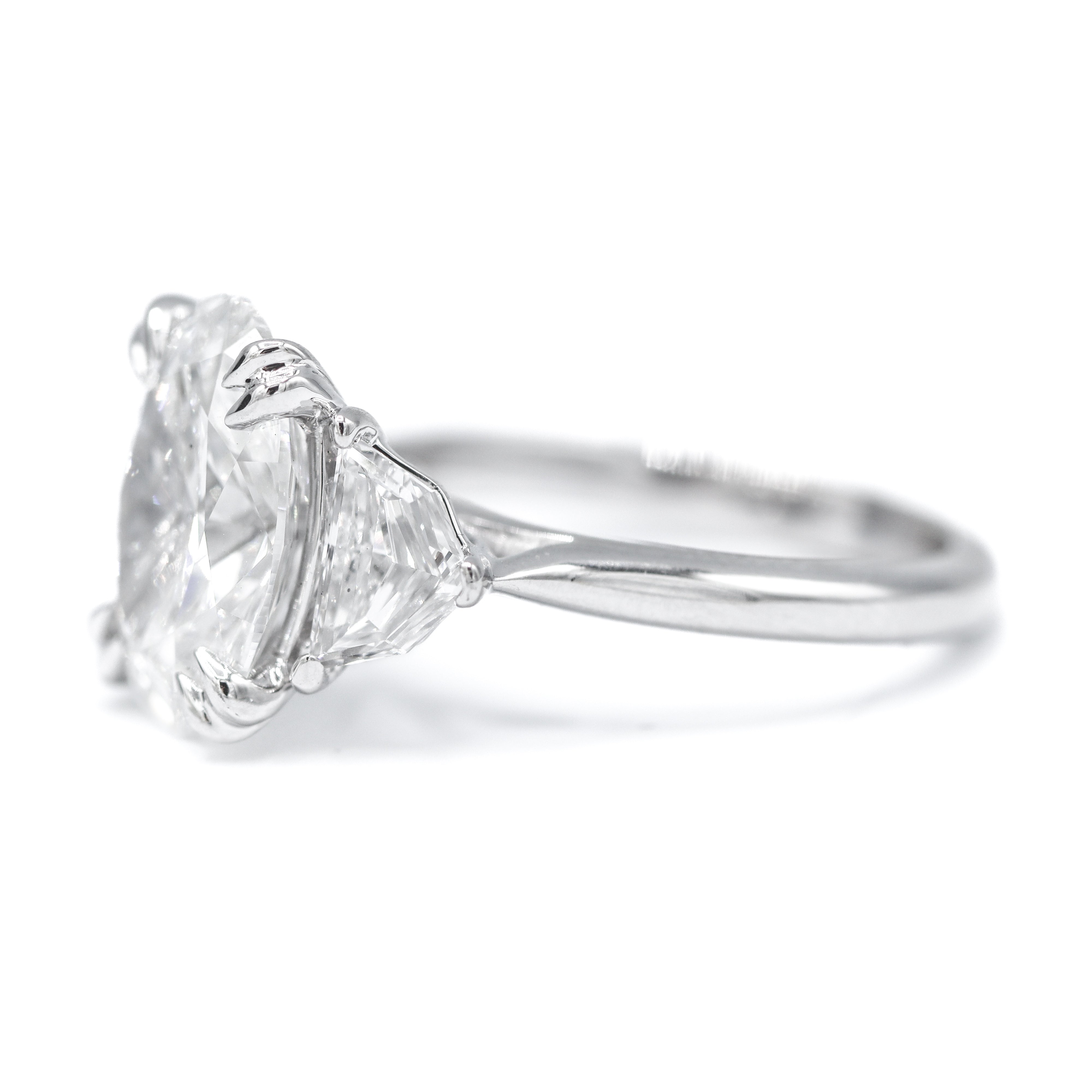 Right side view of 14K White Gold 5.1CTW. Certified Oval-Cut Lab-Grown Diamond & Cadillac-Cut Accented Engagement Ring