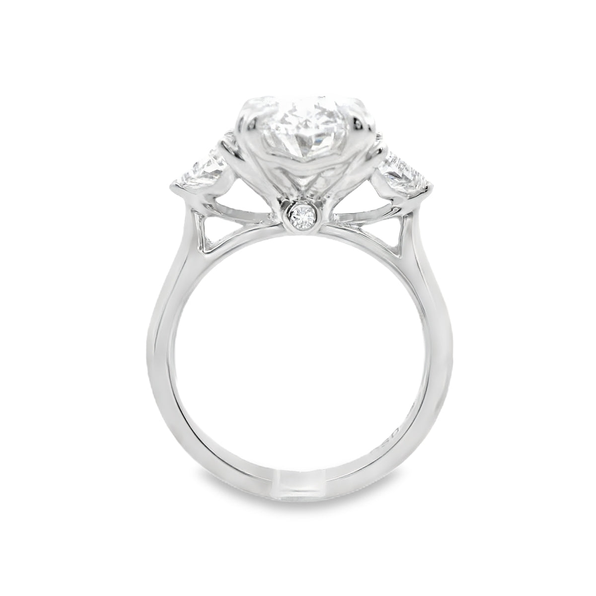 Open Side View of 14K White Gold 5.1CTW. Certified Oval-Cut Lab-Grown Diamond & Cadillac-Cut Accented Engagement Ring