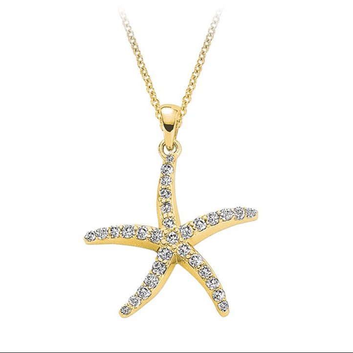 14K Yellow Gold 0.15CTW. Diamond Pavé-Set Starfish Pendant Necklace