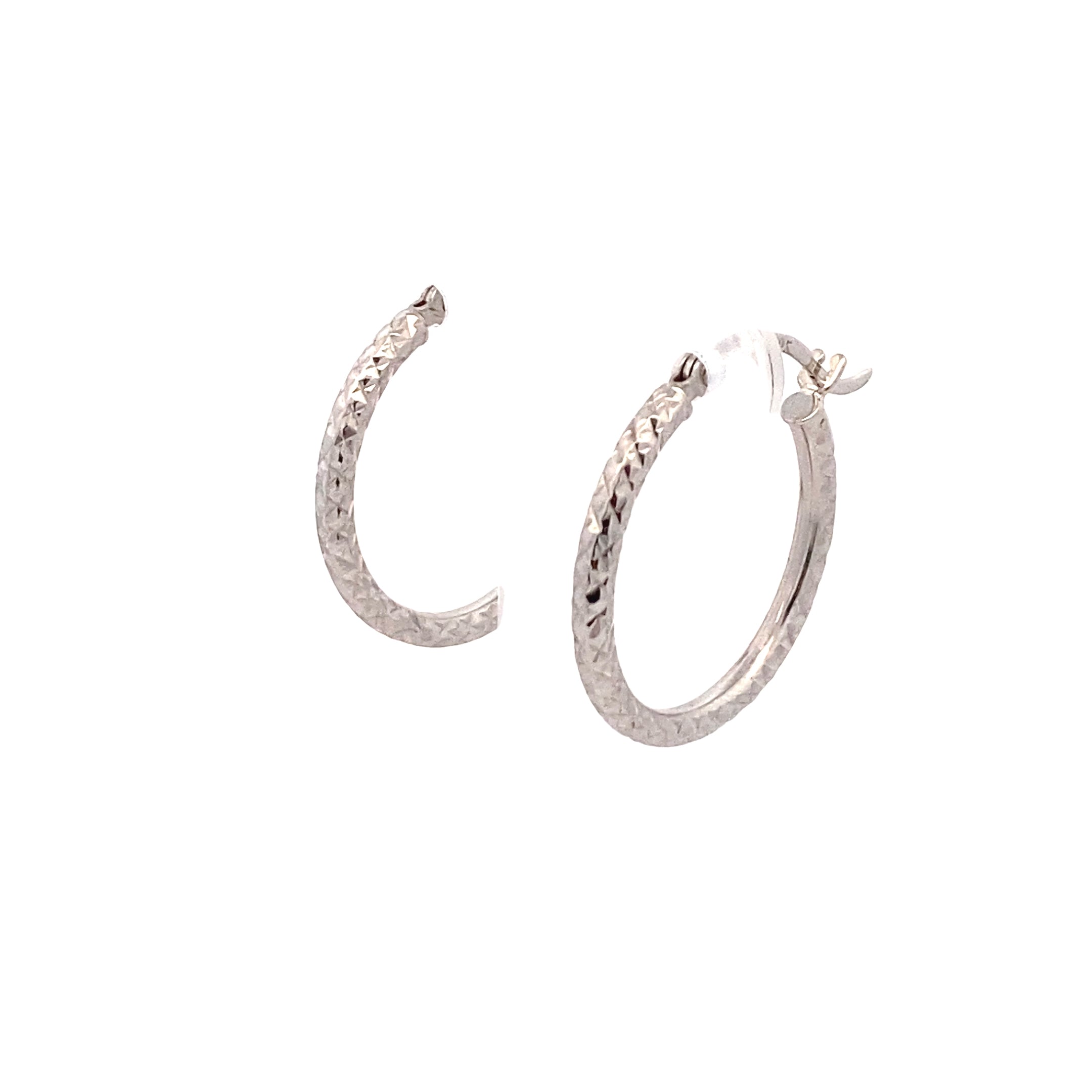 10K White Gold Diamond-Cut 18.5MM Small Hoop Earrings