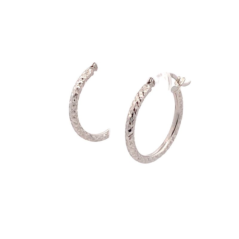 10K White Gold Diamond-Cut 18.5MM Small Hoop Earrings