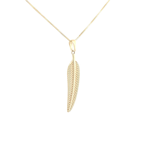 10K Yellow Gold Feather Pendant Necklace