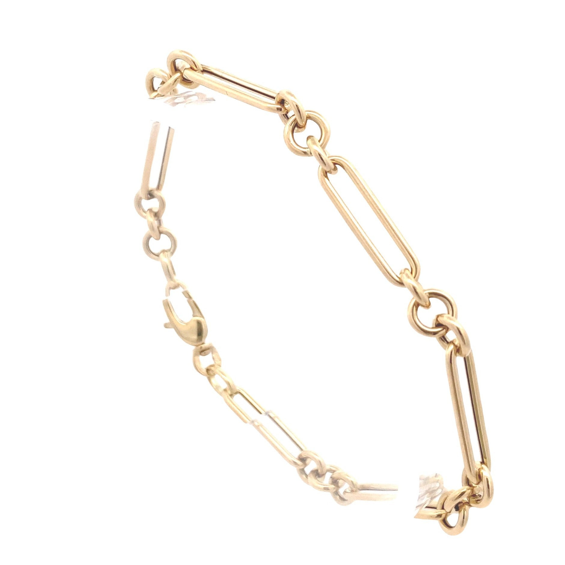 14K Yellow Gold Fancy Paperclip & Round Link Bracelet