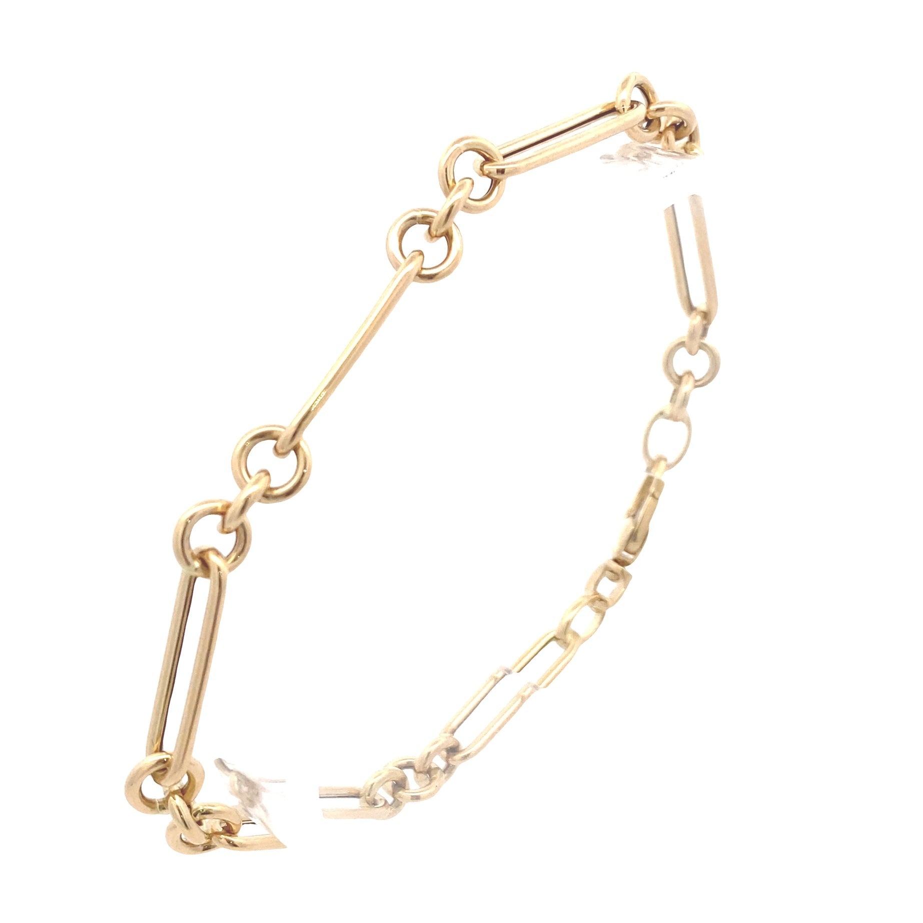 14K Yellow Gold Fancy Paperclip & Round Link Bracelet