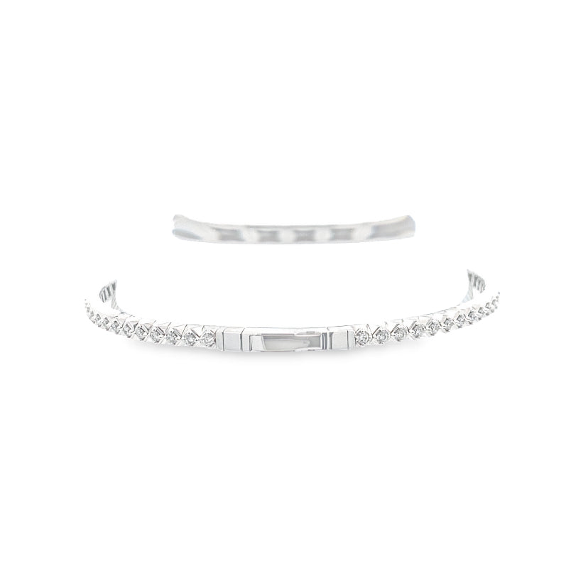 14K White Gold Round Bangle with 7/8 CT Diamond and Titanium Wire