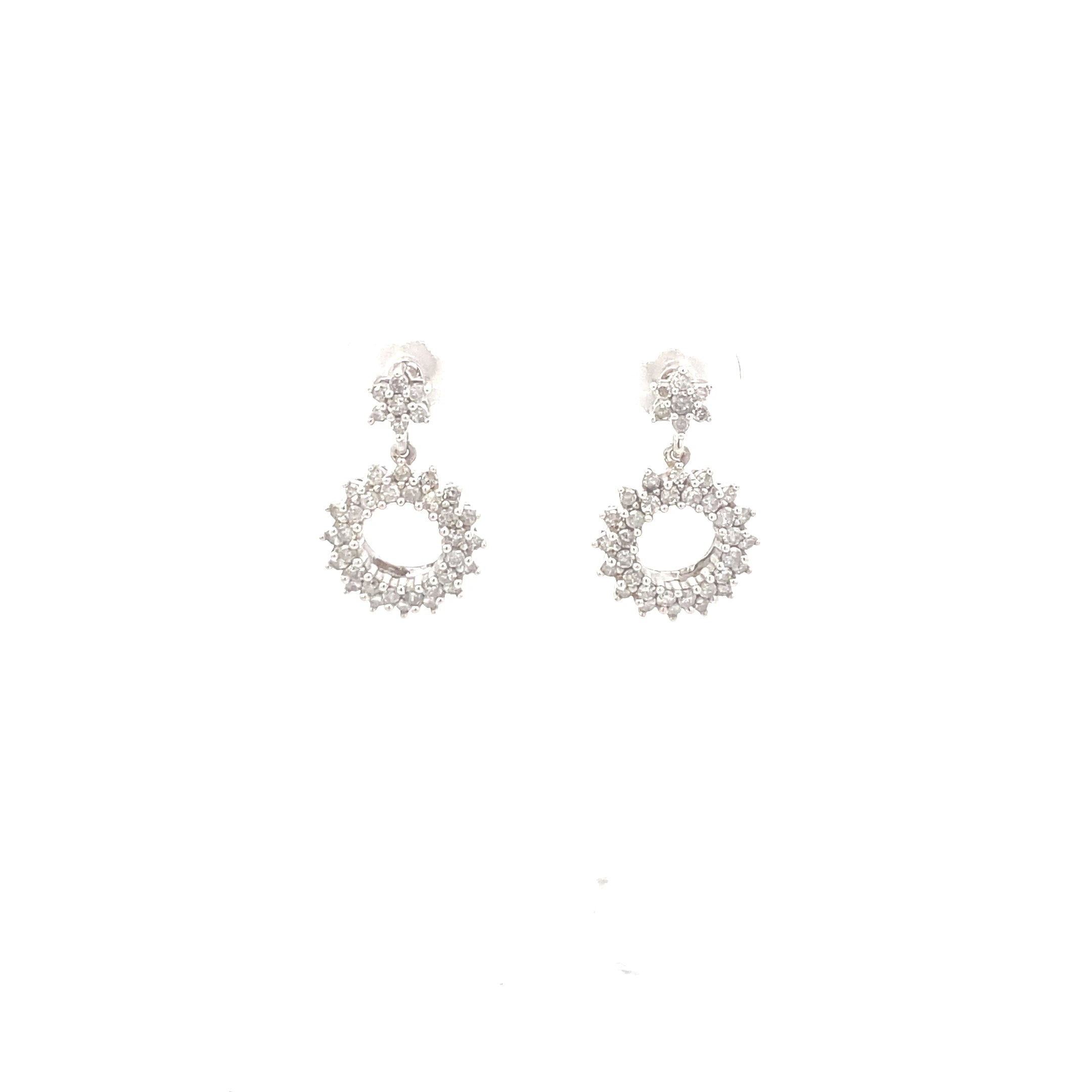 10K White Gold 1/2CT. Diamond Dangle Earrings