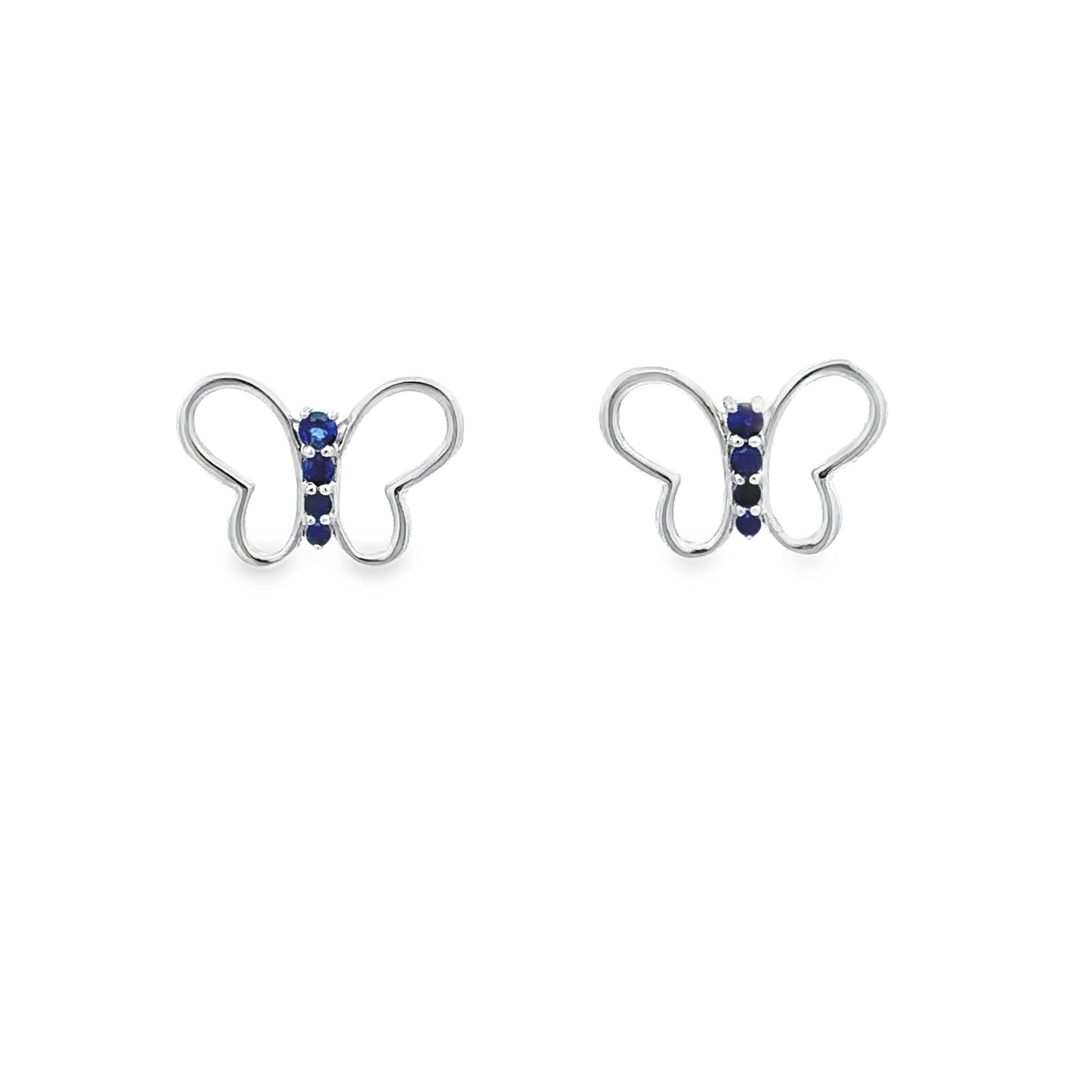 10K White Gold Sapphire Butterfly Screw-Back Stud Earrings